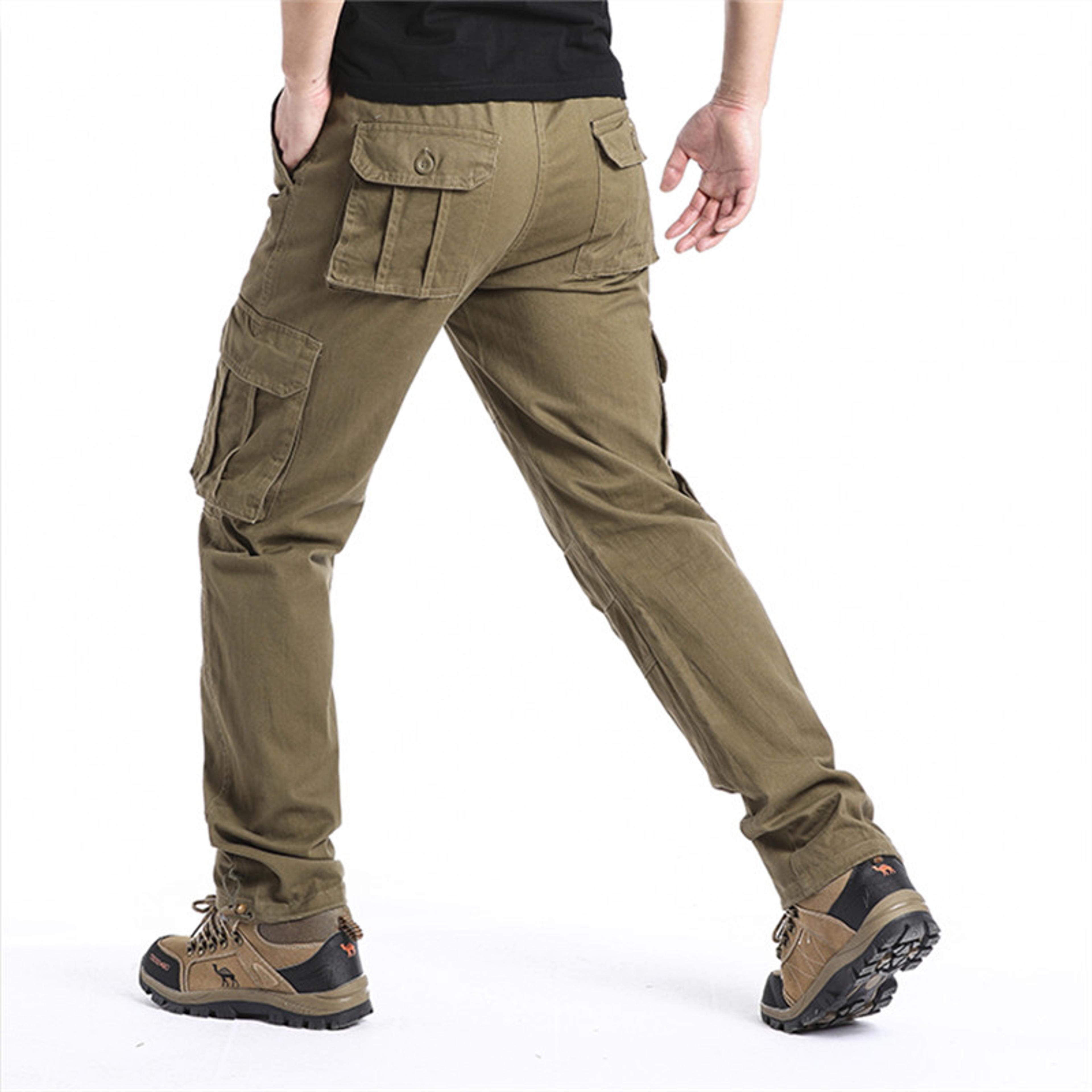 Mens Tactical Overalls Loose Fit Large Pocket Cotton Casual Work Jogging Pants With Elastic Waist 4