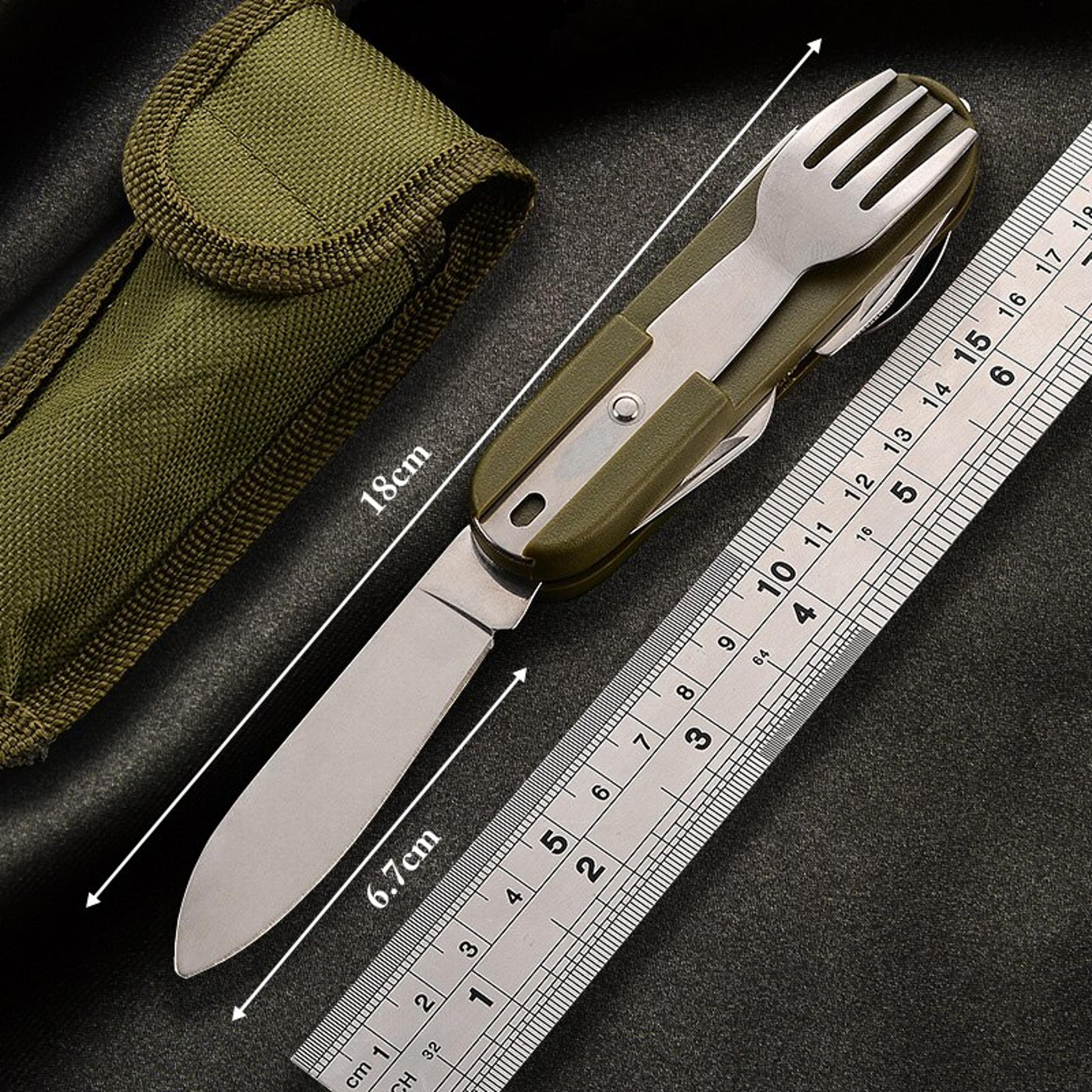 Multifunctional Outdoor Tableware Set Stainless Steel Foldable Fork Spoon  Knife For Camping Hiking 5