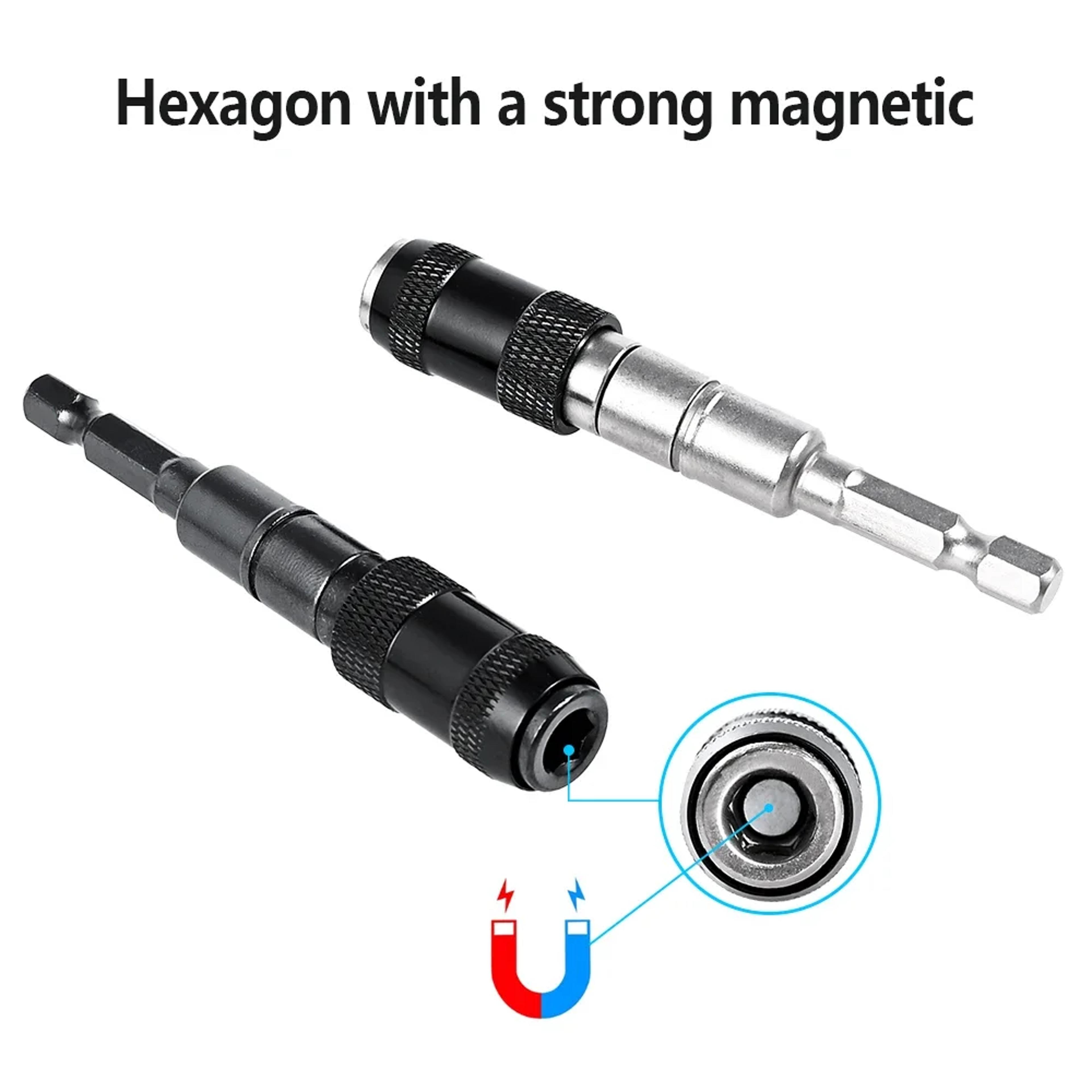 Magnetic Pivot Drill Bit Holder With Quick Release Hex Extension For Tight Spaces 6