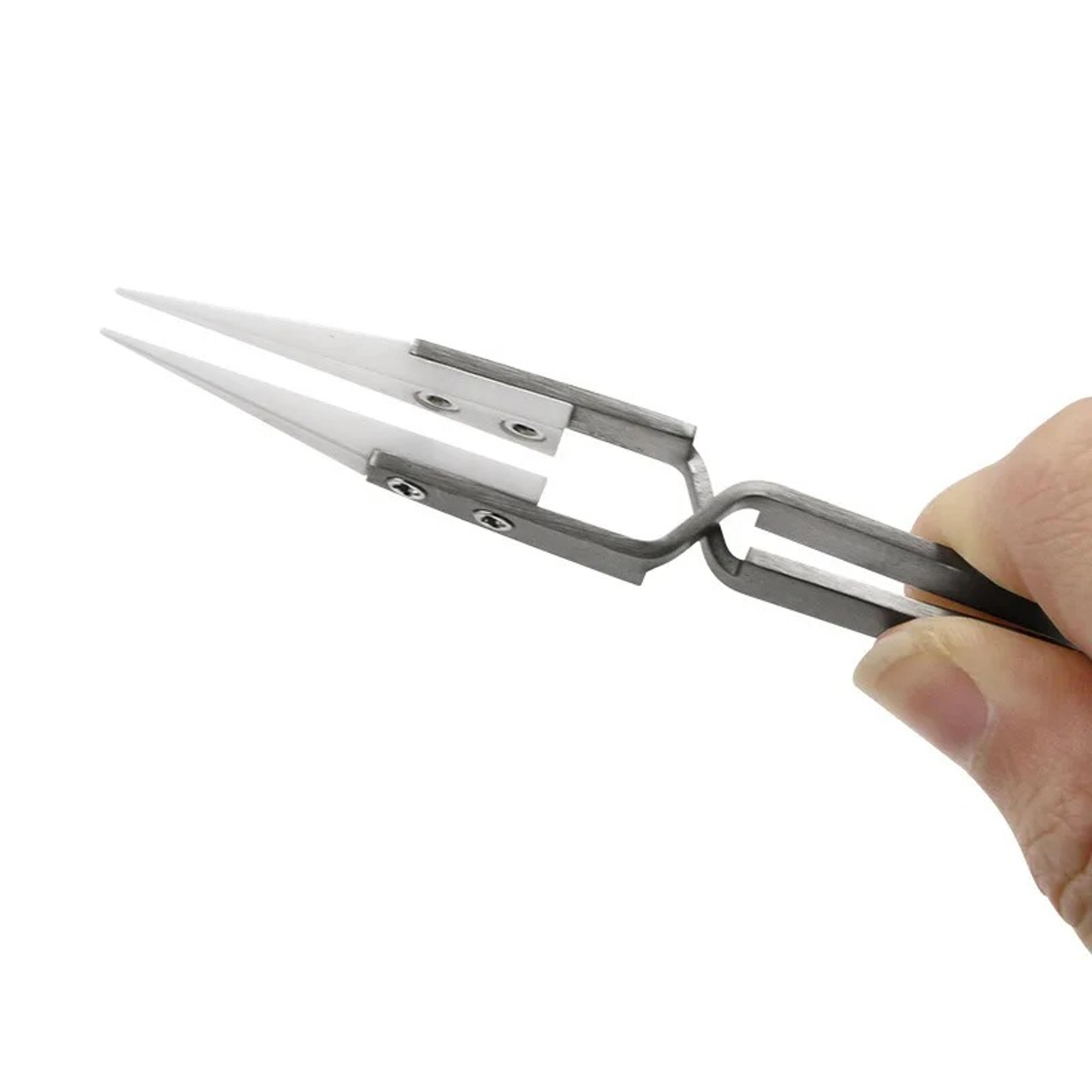 precision ceramic tweezers for soldering, anti static, acid resistant, & durable straight tip & elbow tips