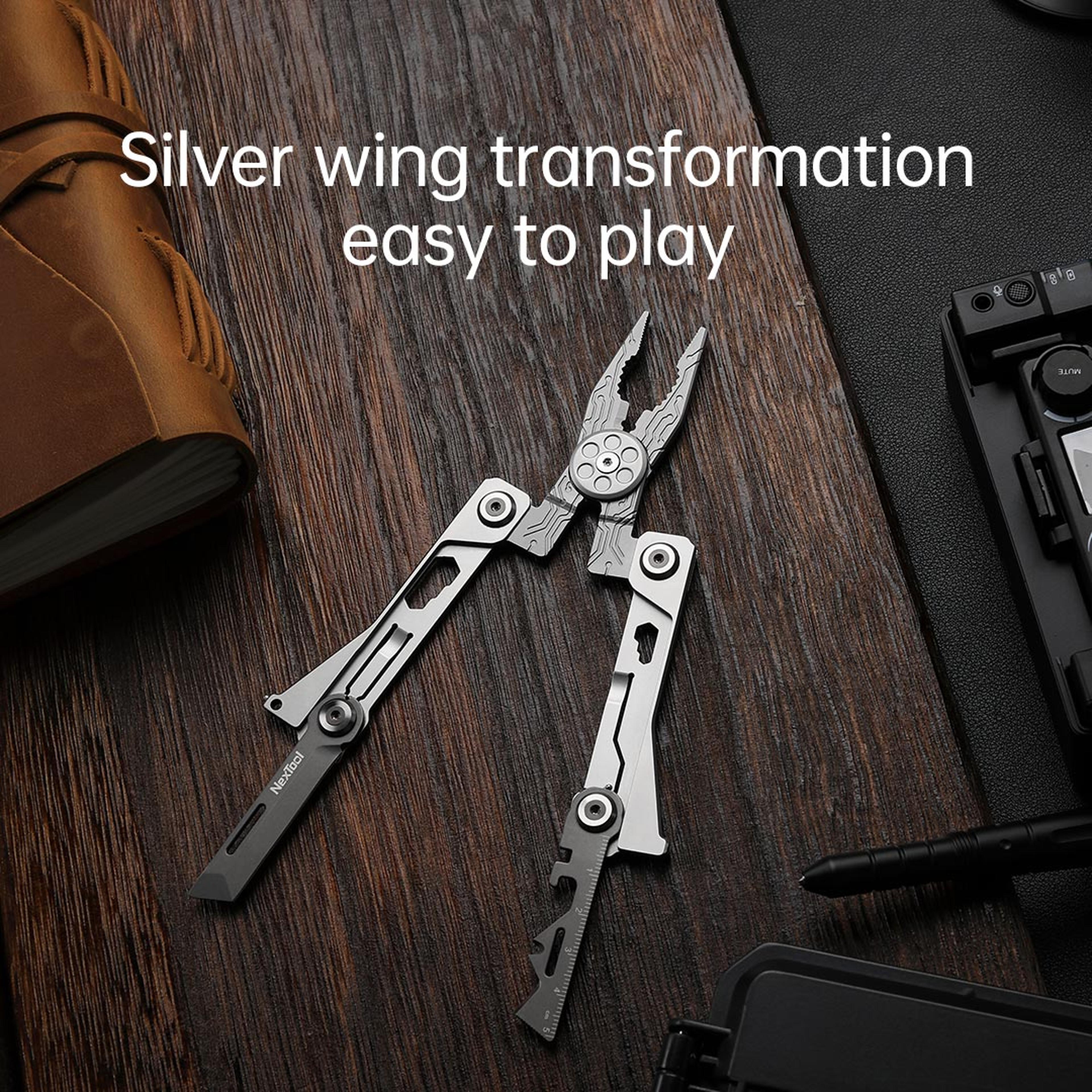 Silver Blade EDC Tool Portable Multi Function Pliers Screwdriver Wrench Knife With Leather Bag 2