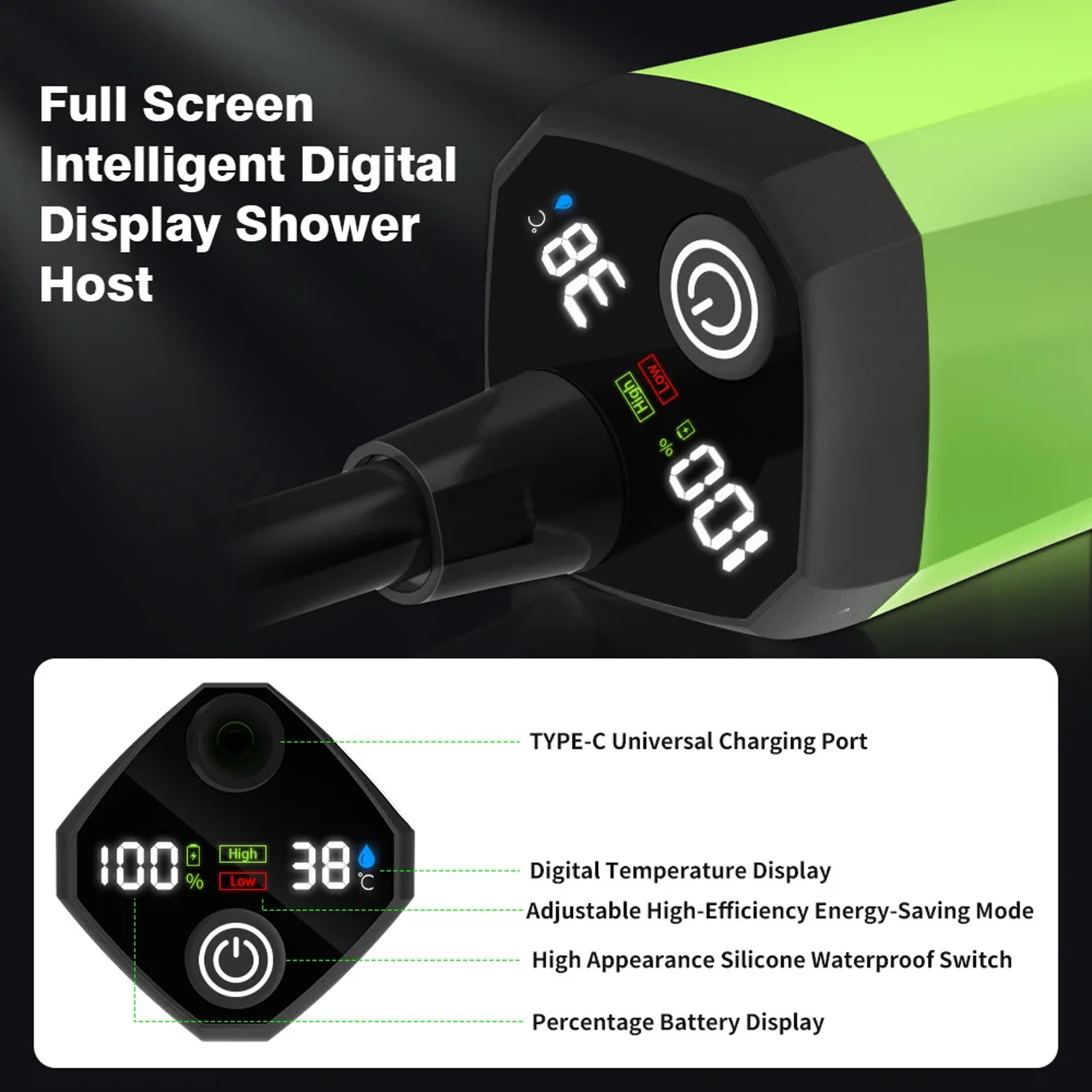 Digital Outdoor Camping Shower Pump With Intelligent Display  Rechargeable Battery 1