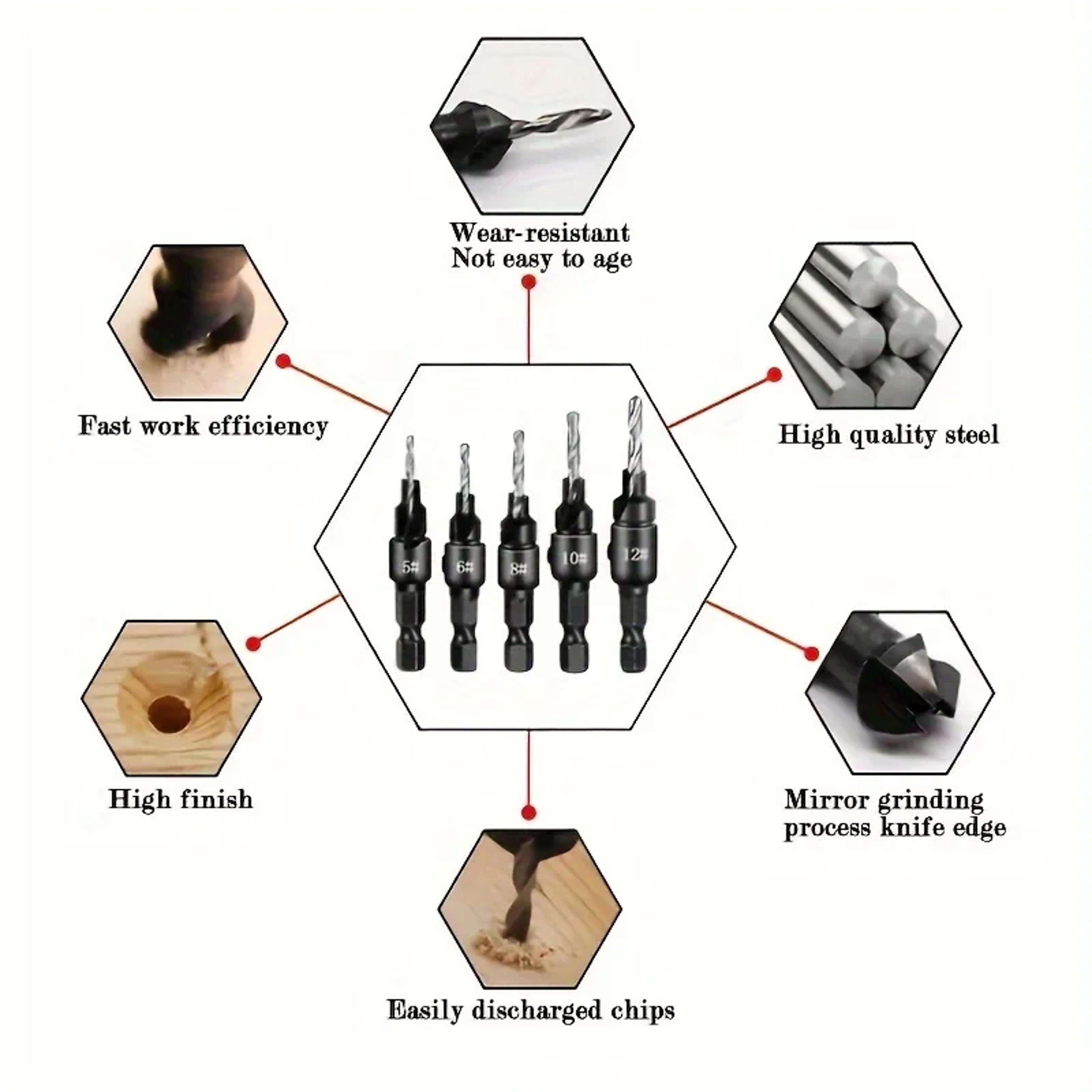 Woodworking Countersunk Drill With Hexagonal Handle Precision Chamfering Tool 6