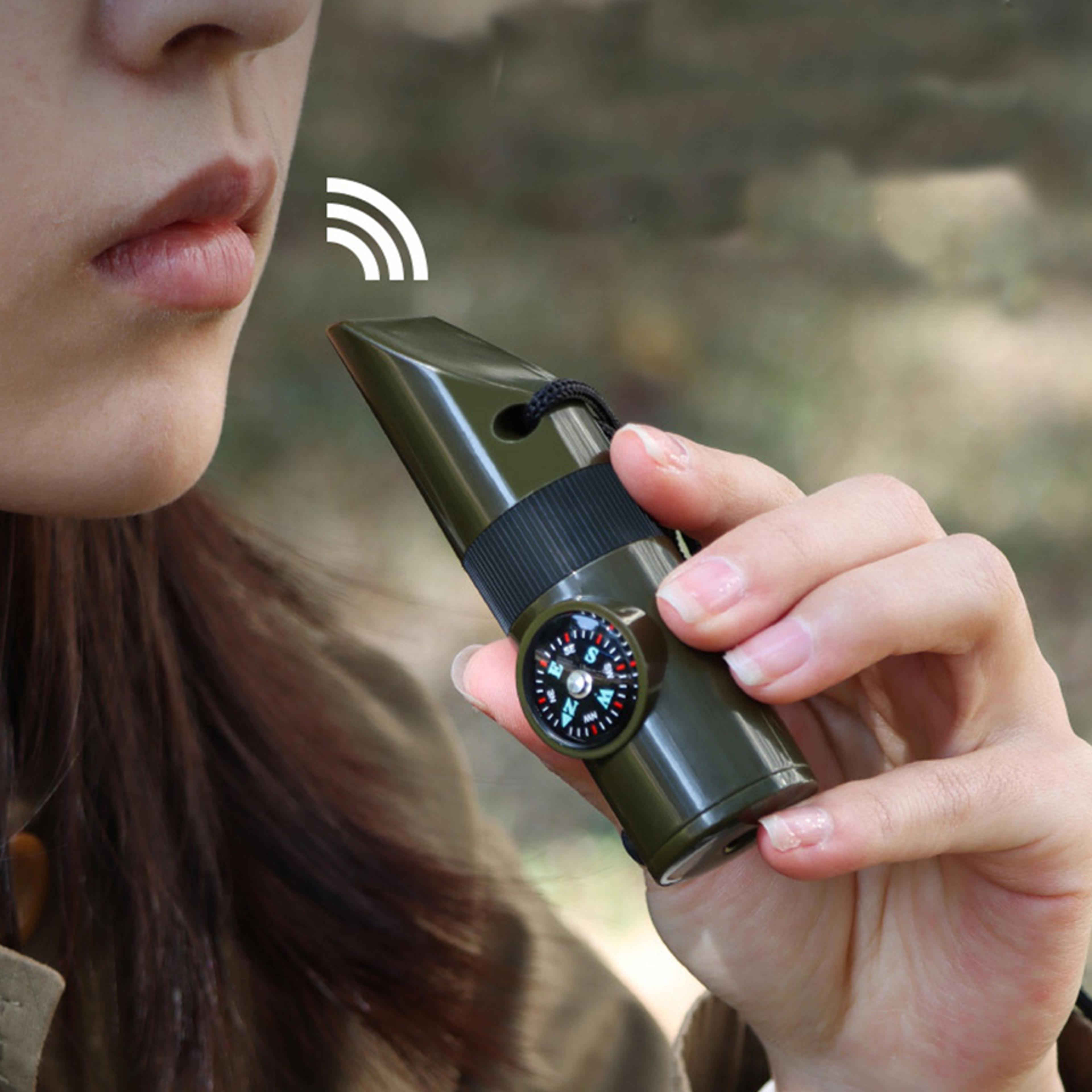 Multi Function Survival Whistle With Compass Magnifying Glass Signal Mirror Thermometer  Flashlight 1