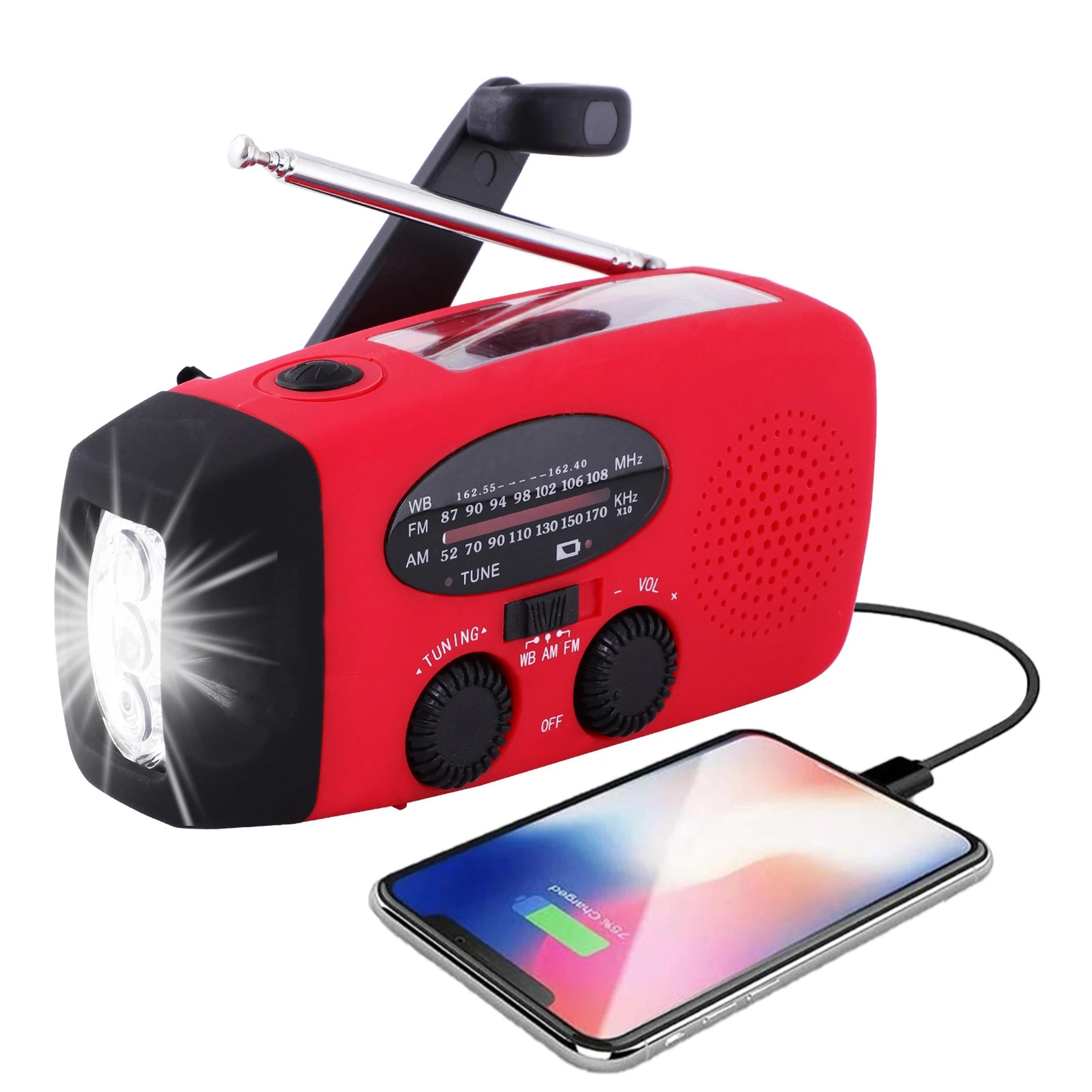 multifunctional solar hand crank radio with noaa weather, emergency led flashlight & power bank