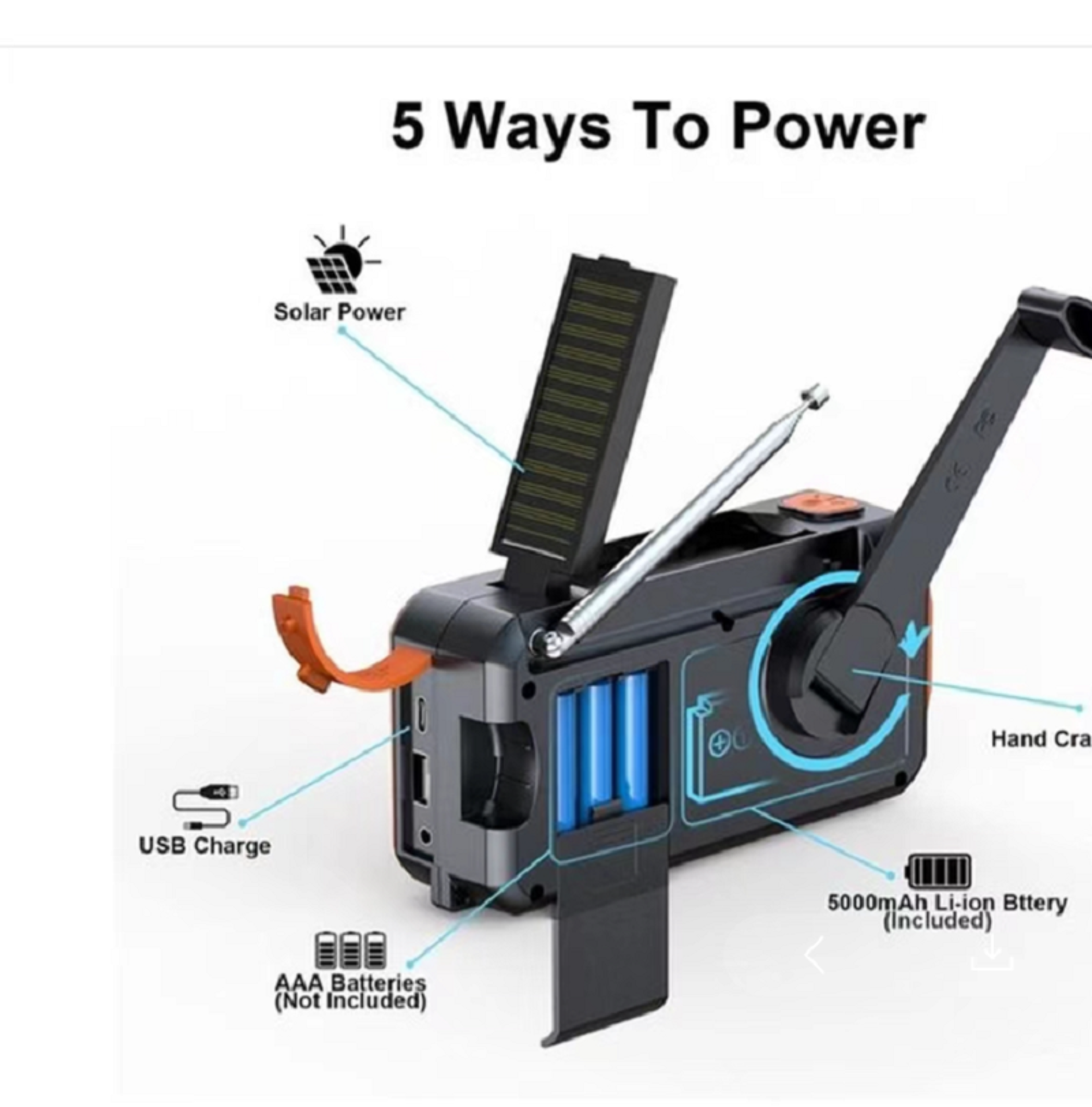 Portable Solar Hand Crank Emergency Radio With Bluetooth DAB FM  Power Bank 7