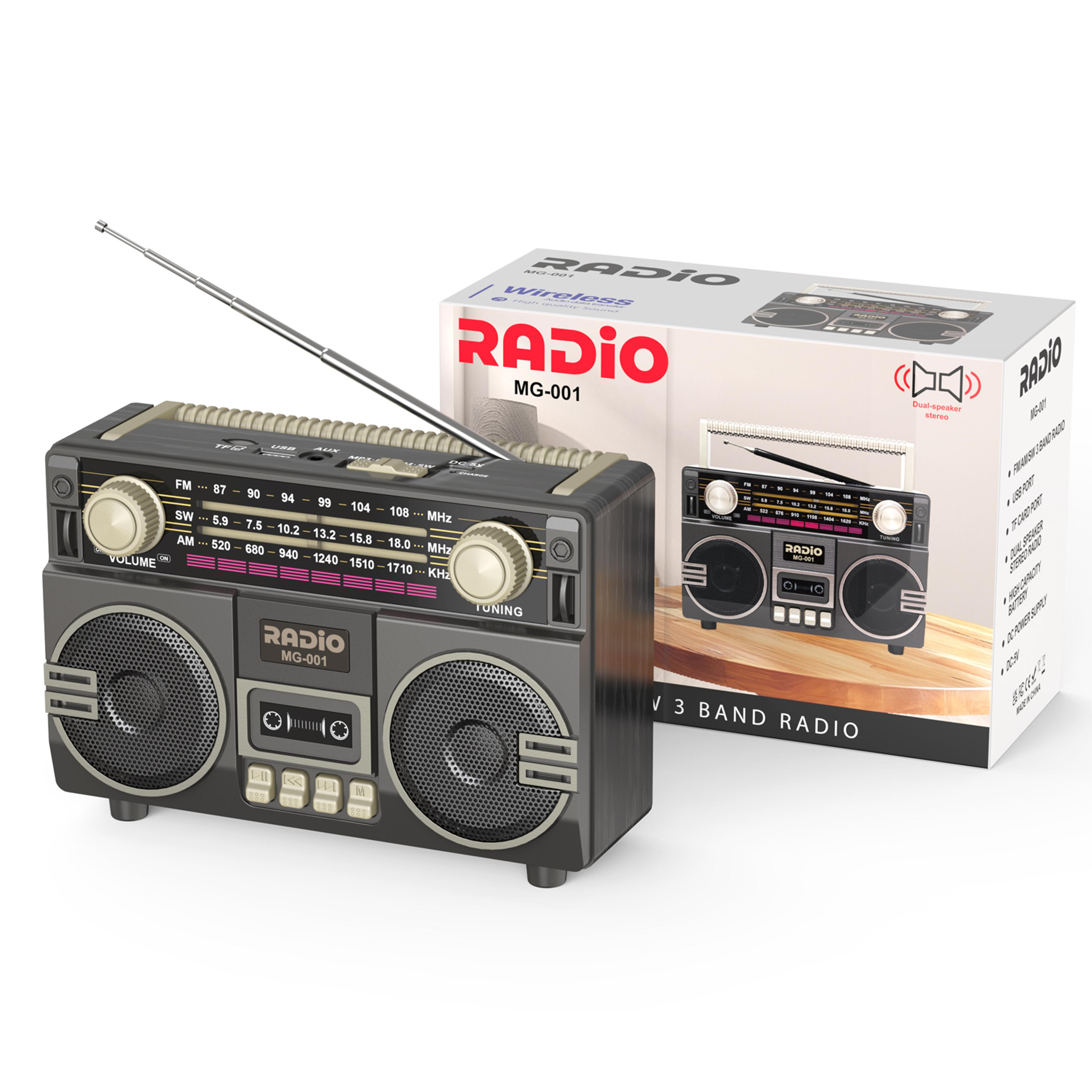 retro portable radio with usb charging & tf card player am fm sw bands for family gatherings