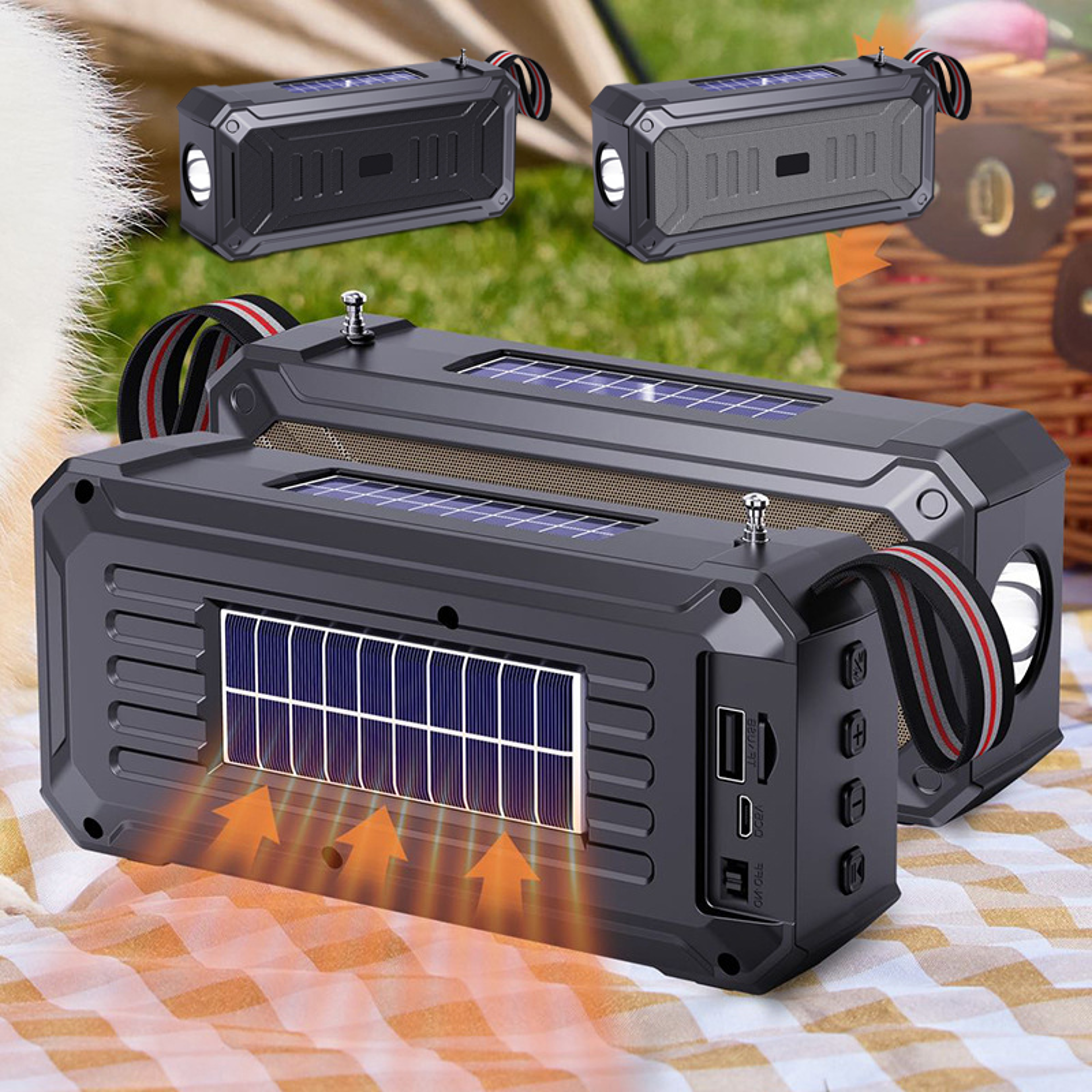 Solar Wireless Bluetooth Speaker With Flashlight Dual Solar Power Rechargeable MP3 Player  FM Radio 0