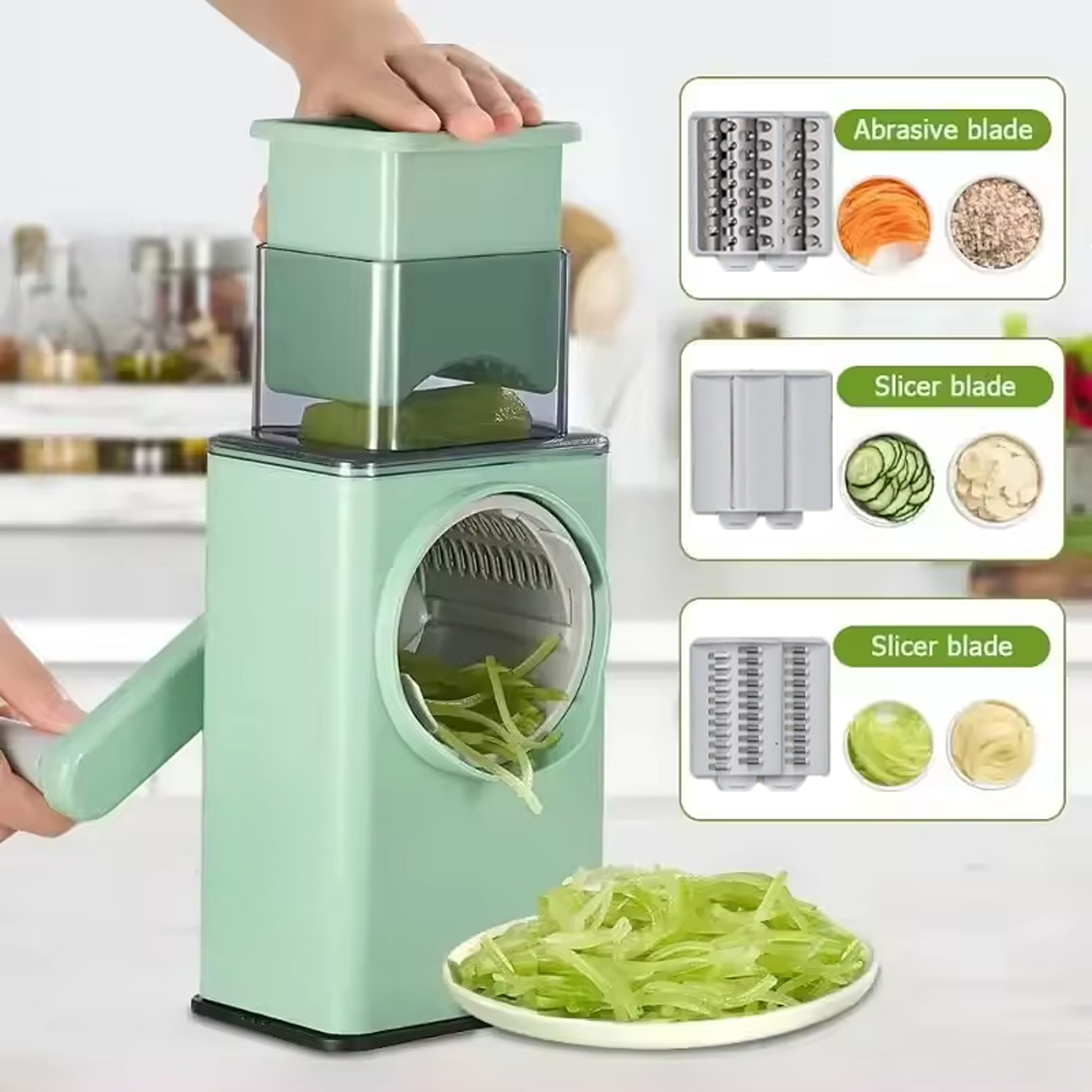 Multi Function Manual Vegetable Slicer With Hand Crank Rotary Cutter  Stainless Steel Blades 0