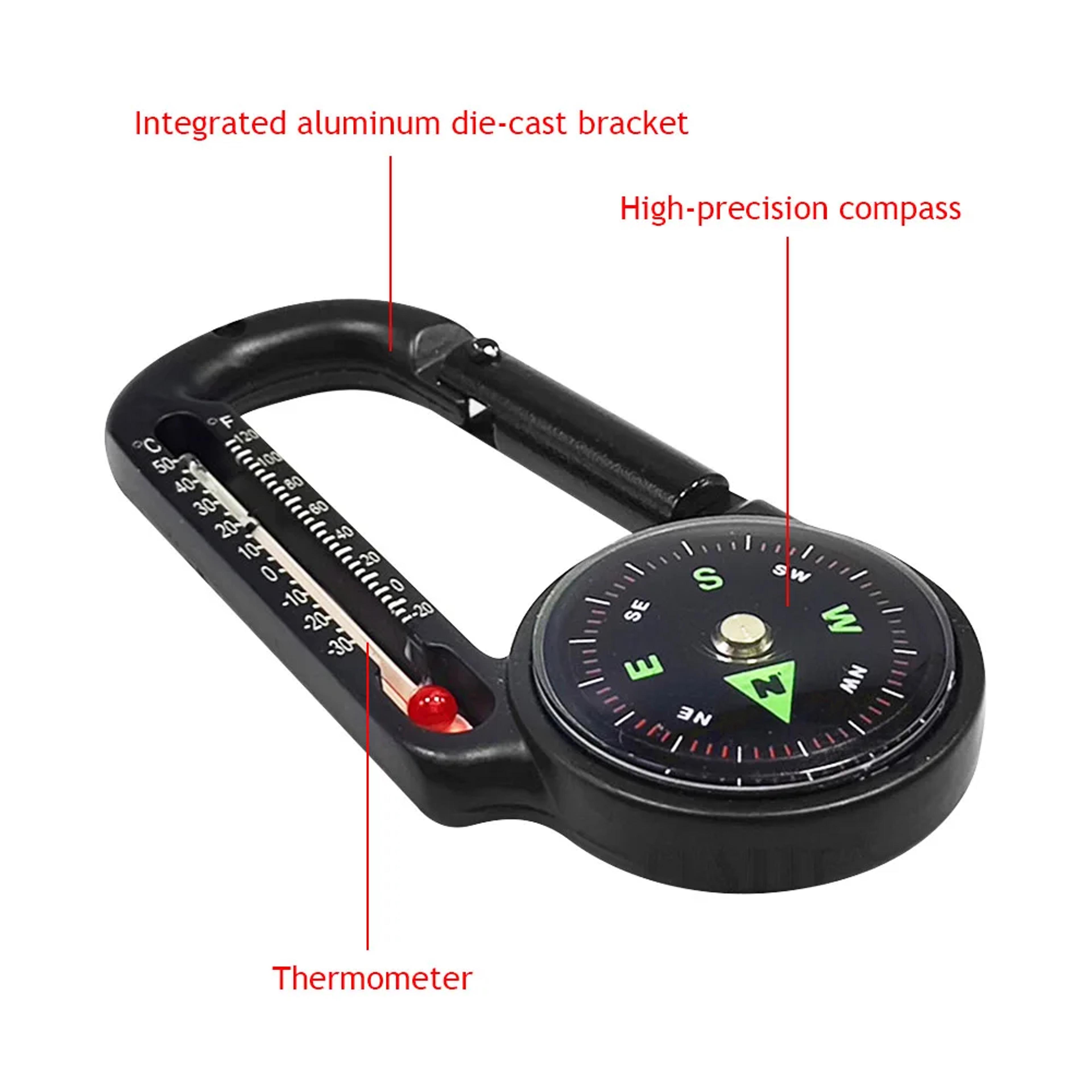Carabiner Compass Keychain With Thermometer Compact Outdoor Camping Navigation Tool 4