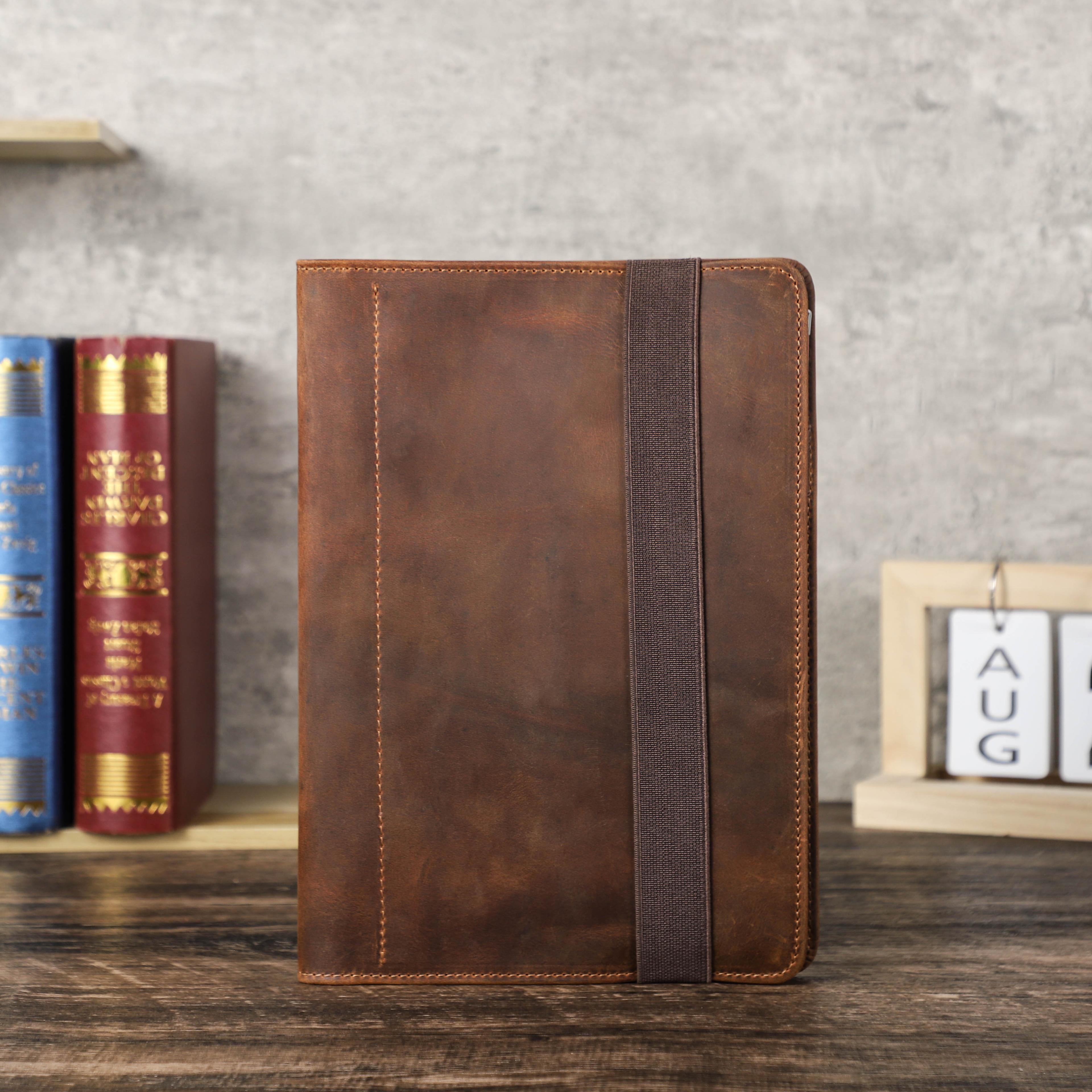 Luxury Retro Leather Notebook Portfolio With Ring Binder  IPad Holder 0