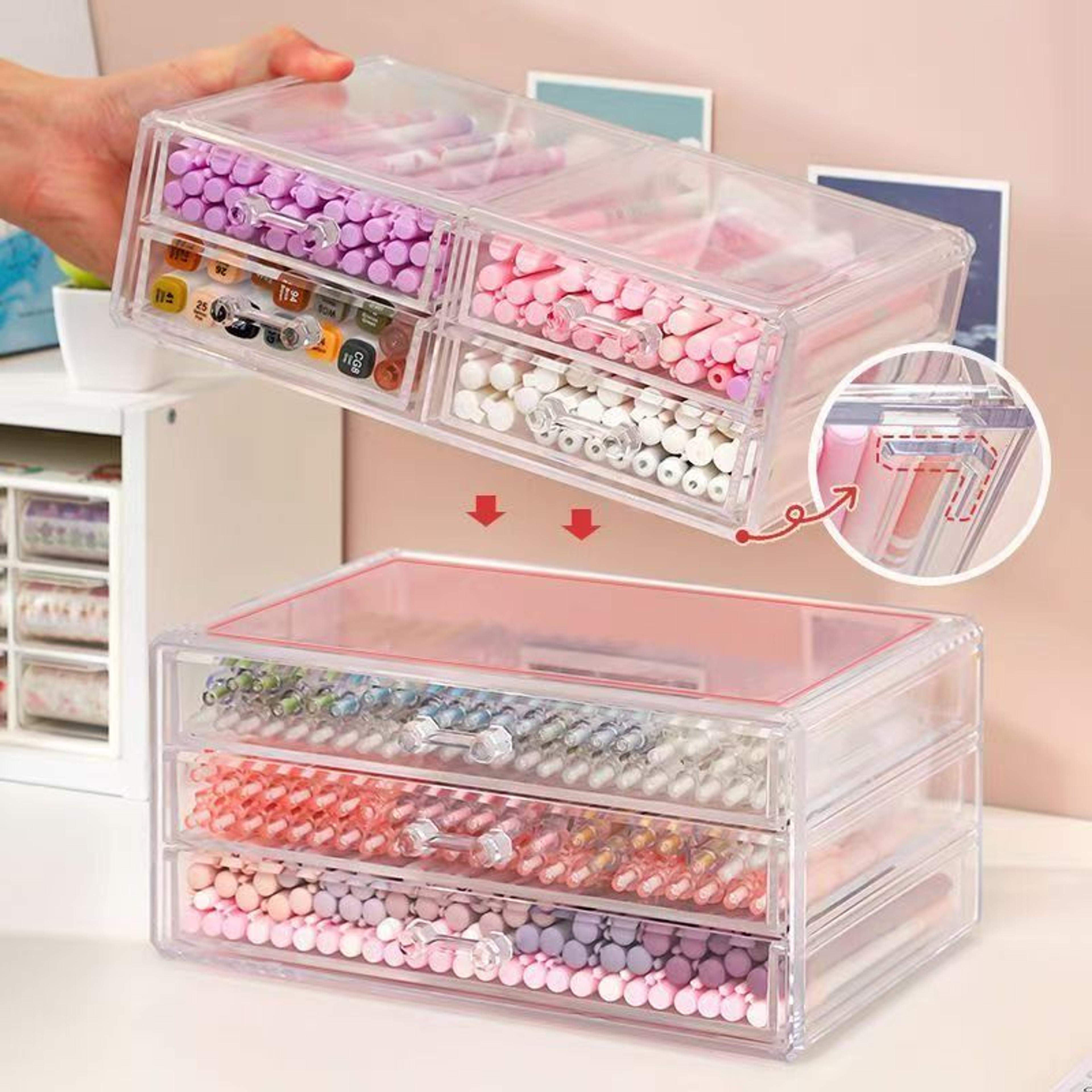 Stackable Clear Desk Organizer  Plastic Drawer Organizer For Makeup Office  Craft Storage 5
