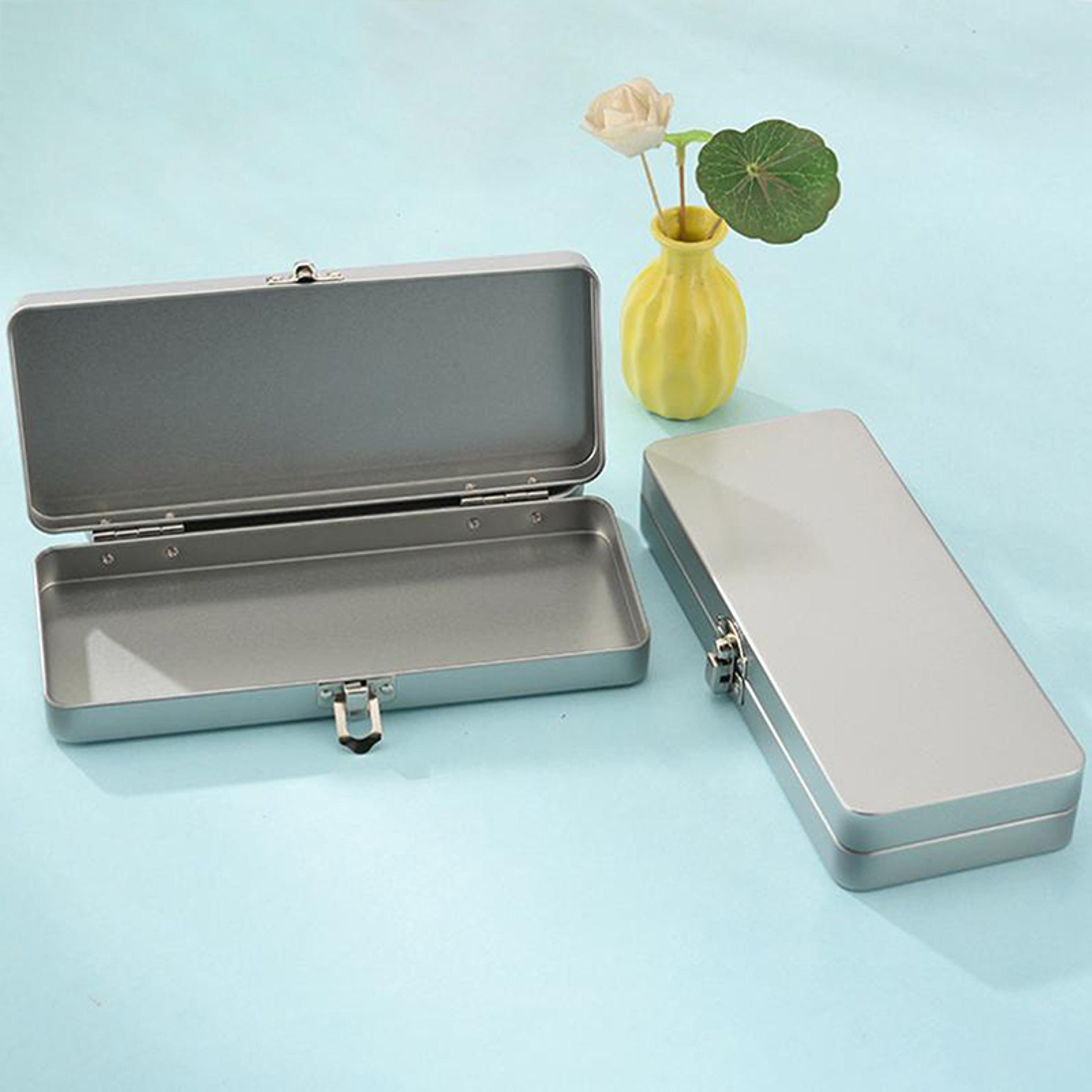 Metal Storage Box With Lid Sleek Rectangular Container For Home Office  Desk Organization 0