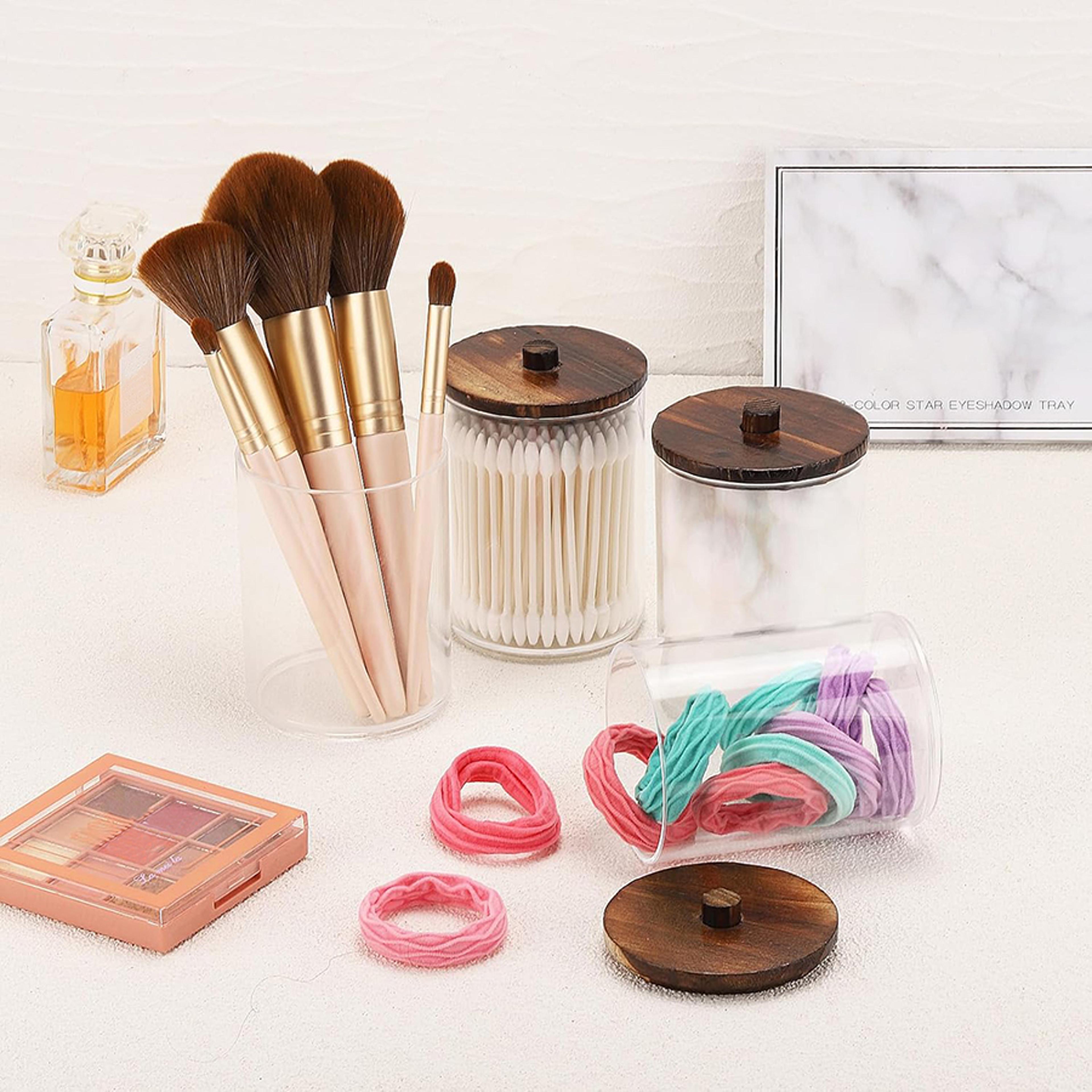 Bathroom Storage Jars Set Clear Plastic Apothecary Jars Qtip Holder Organizer 5