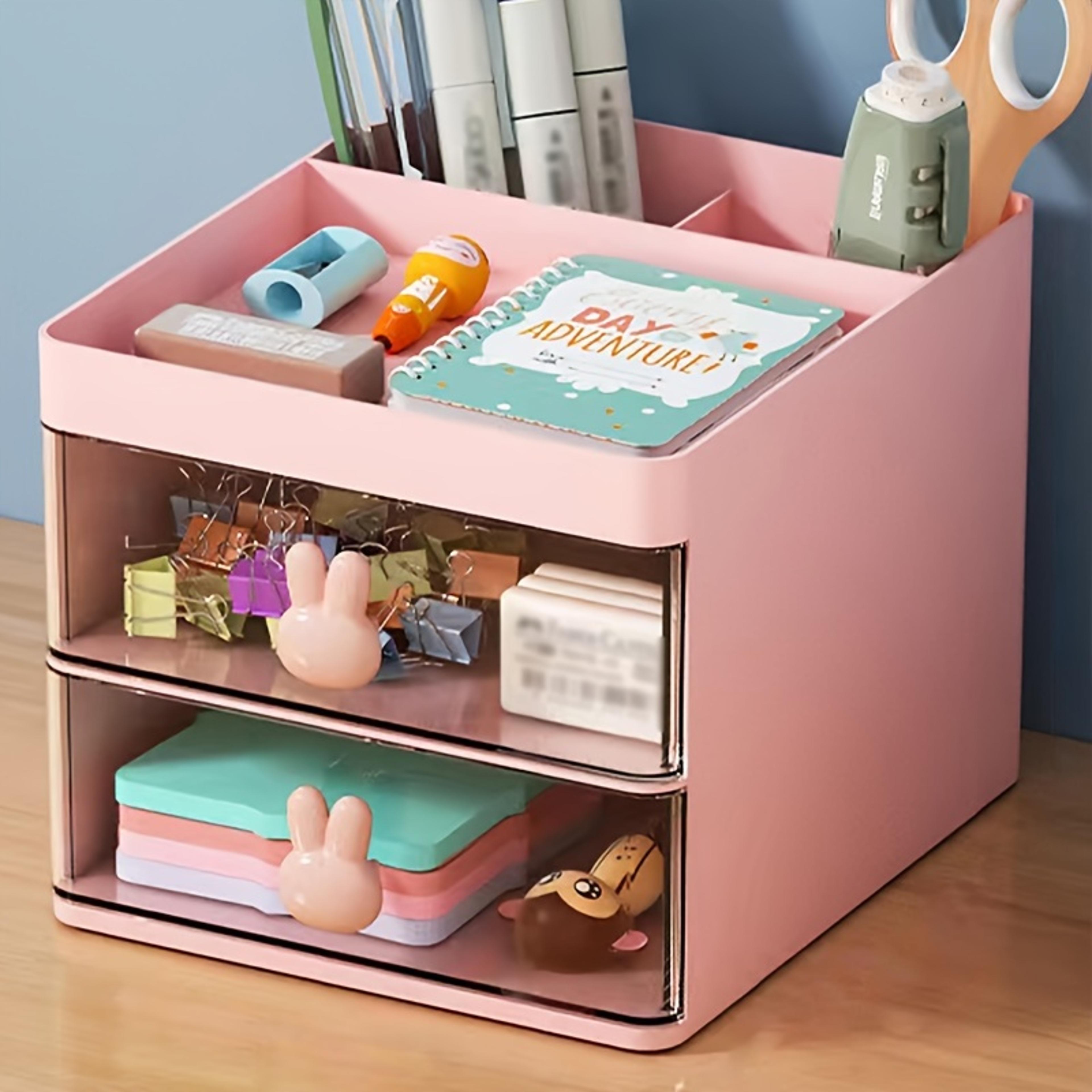 Transparent Rabbit Handle Makeup Organizer Drawer For Desk Storage Jewelry Cosmetics Box 7