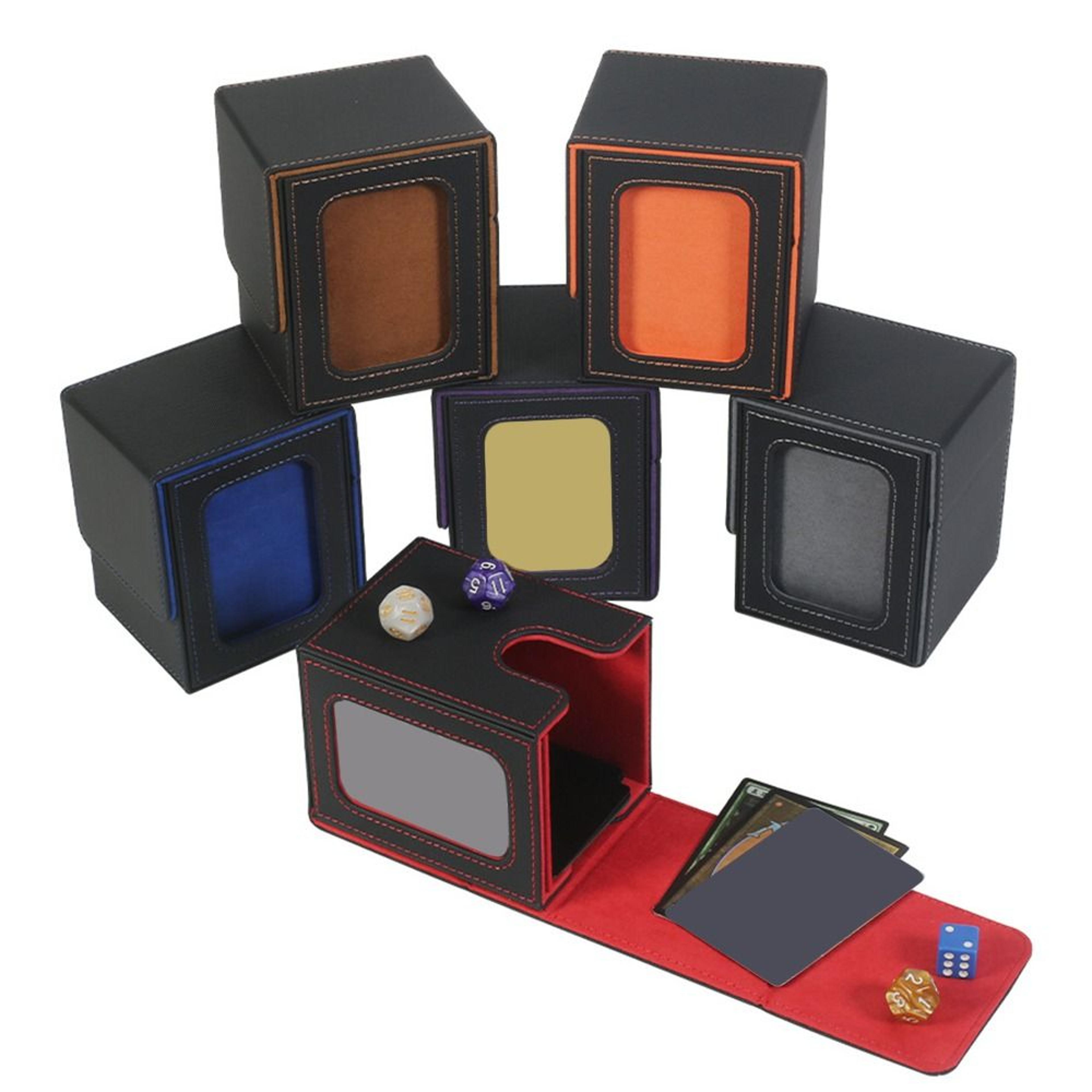 pu leather trading card deck box with window for mtg and tcg cards