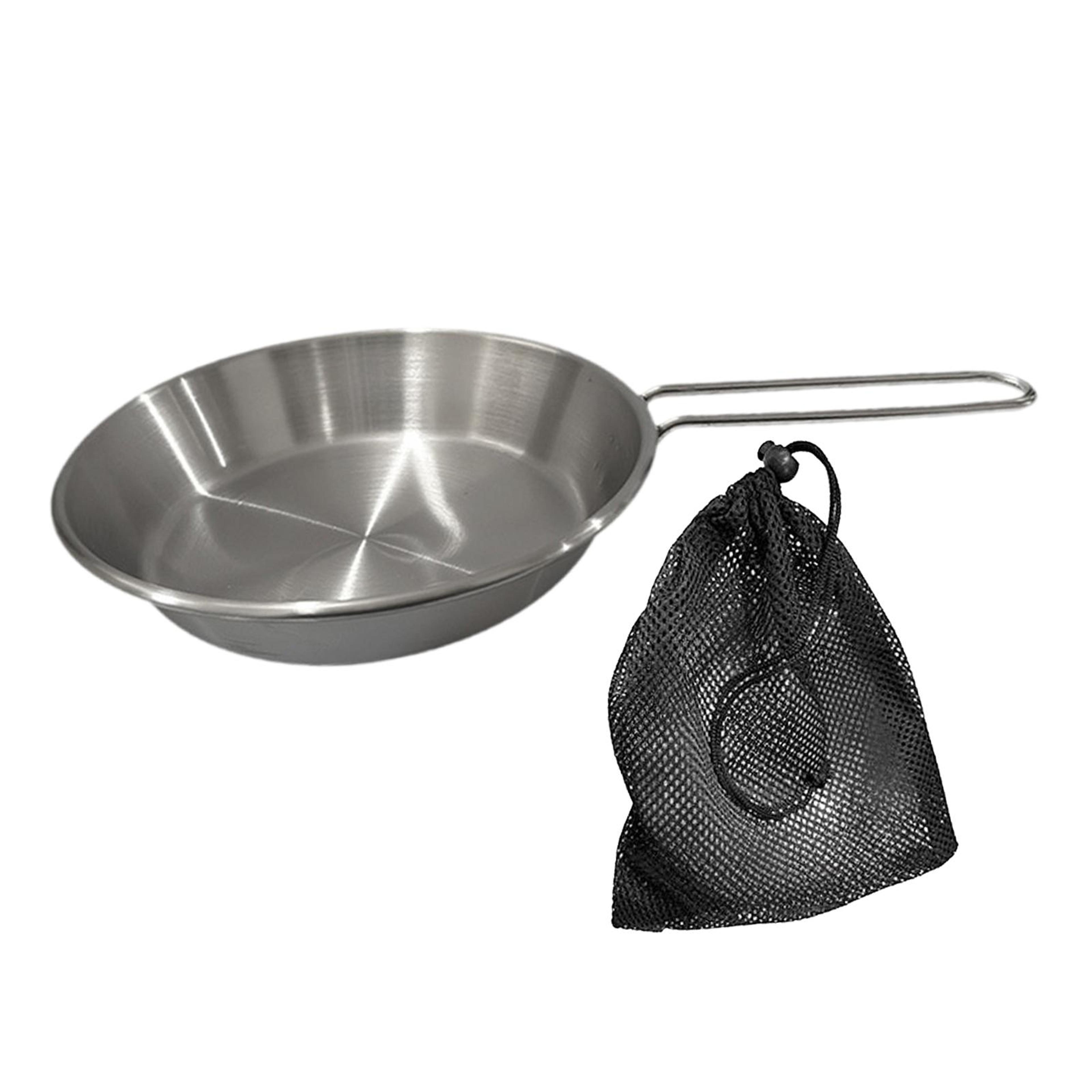 Compact Camping Fry Pan With Foldable Handle Portable Stainless Steel Outdoor Cookware 4