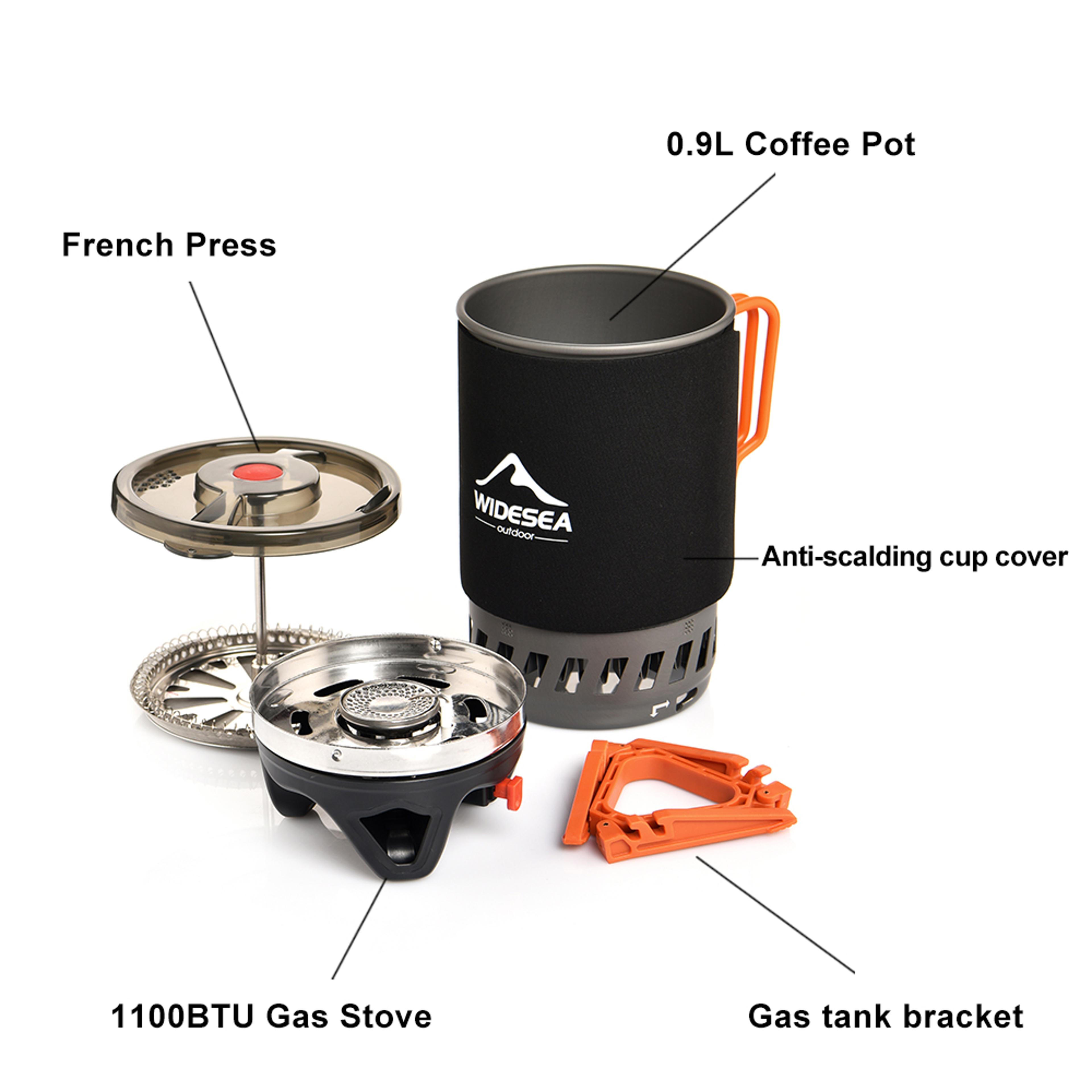 Portable Camping Coffee Maker Set With French Press  Gas Stove 2