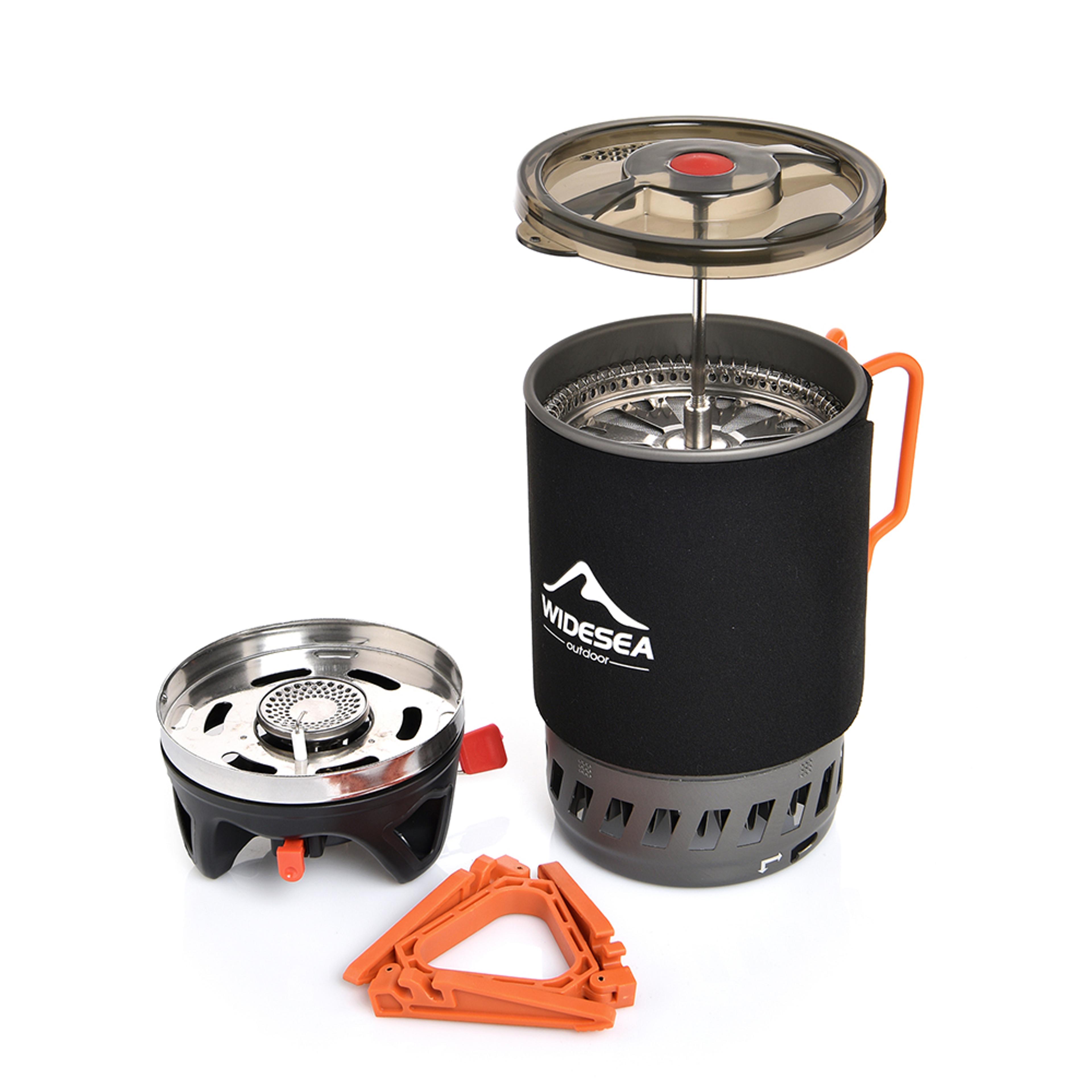 Portable Camping Coffee Maker Set With French Press  Gas Stove 0