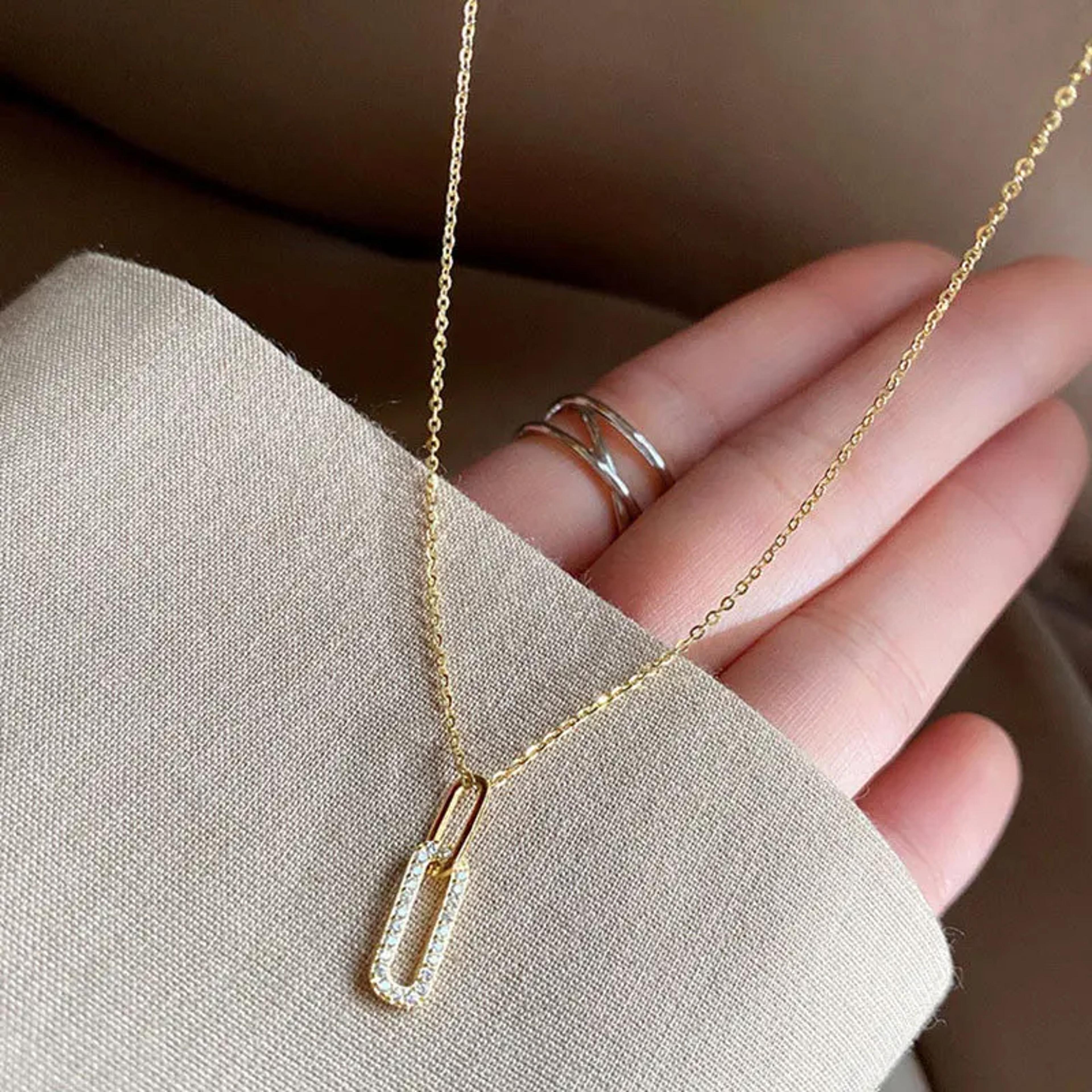 Sterling Silver Geometric Crystal Choker Necklace For Women Gold Plated Elegant Jewelry Gift 3