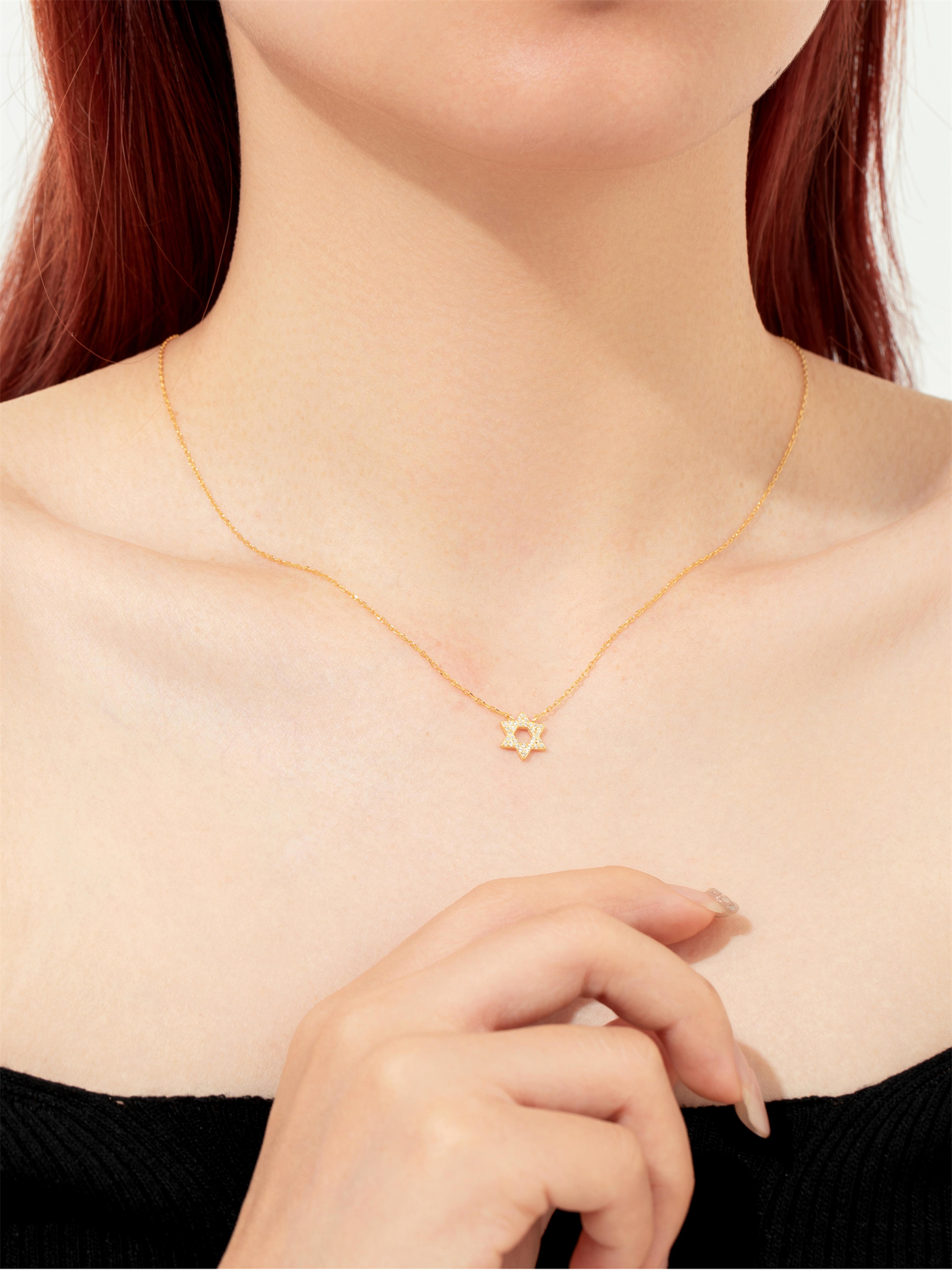 Sterling Silver Star Of David Necklace Elegant Gold Silver Jewish Pendant For Women 3