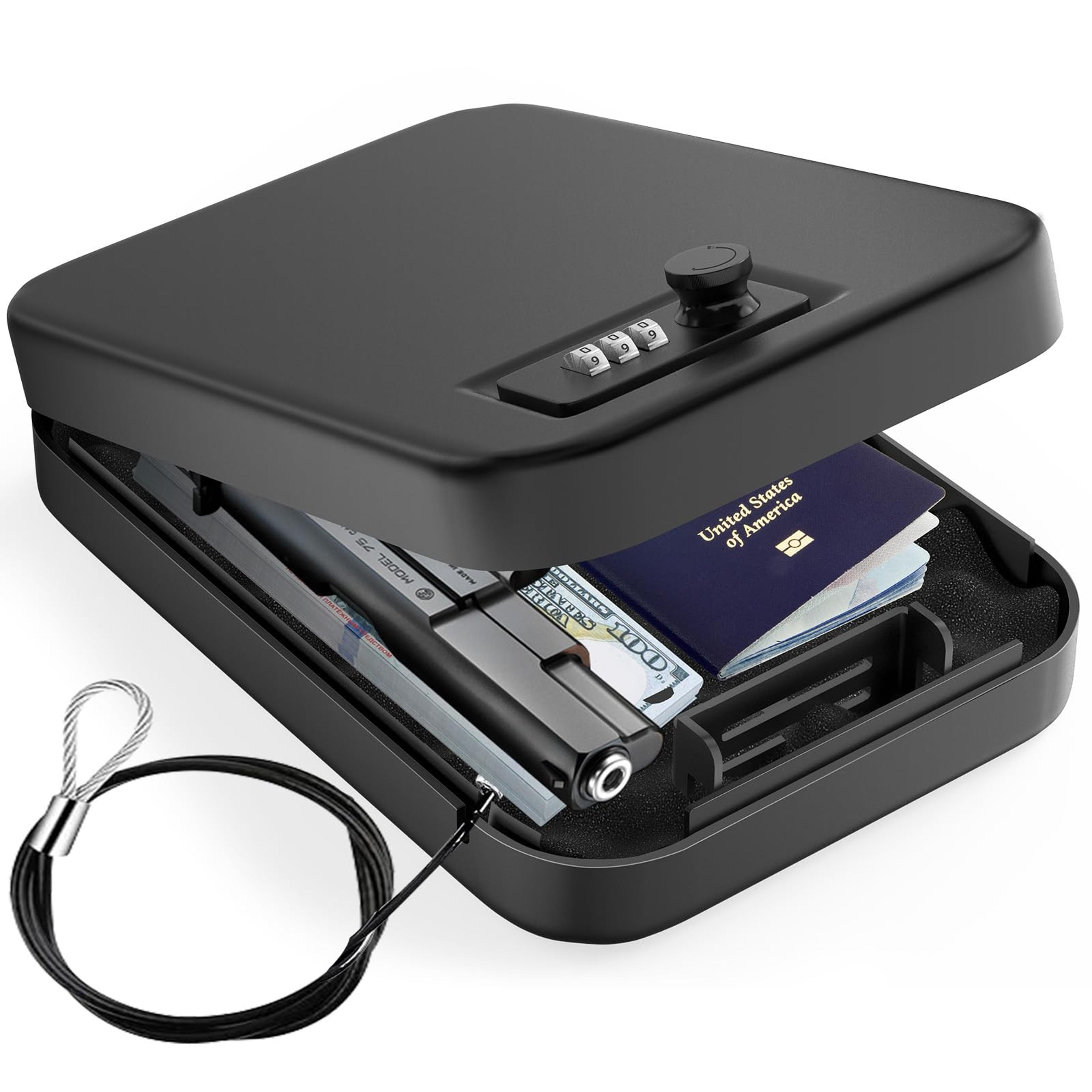 Portable Gun Safe Box With Combination Lock And Security Cable For Travel And Home Protection 0