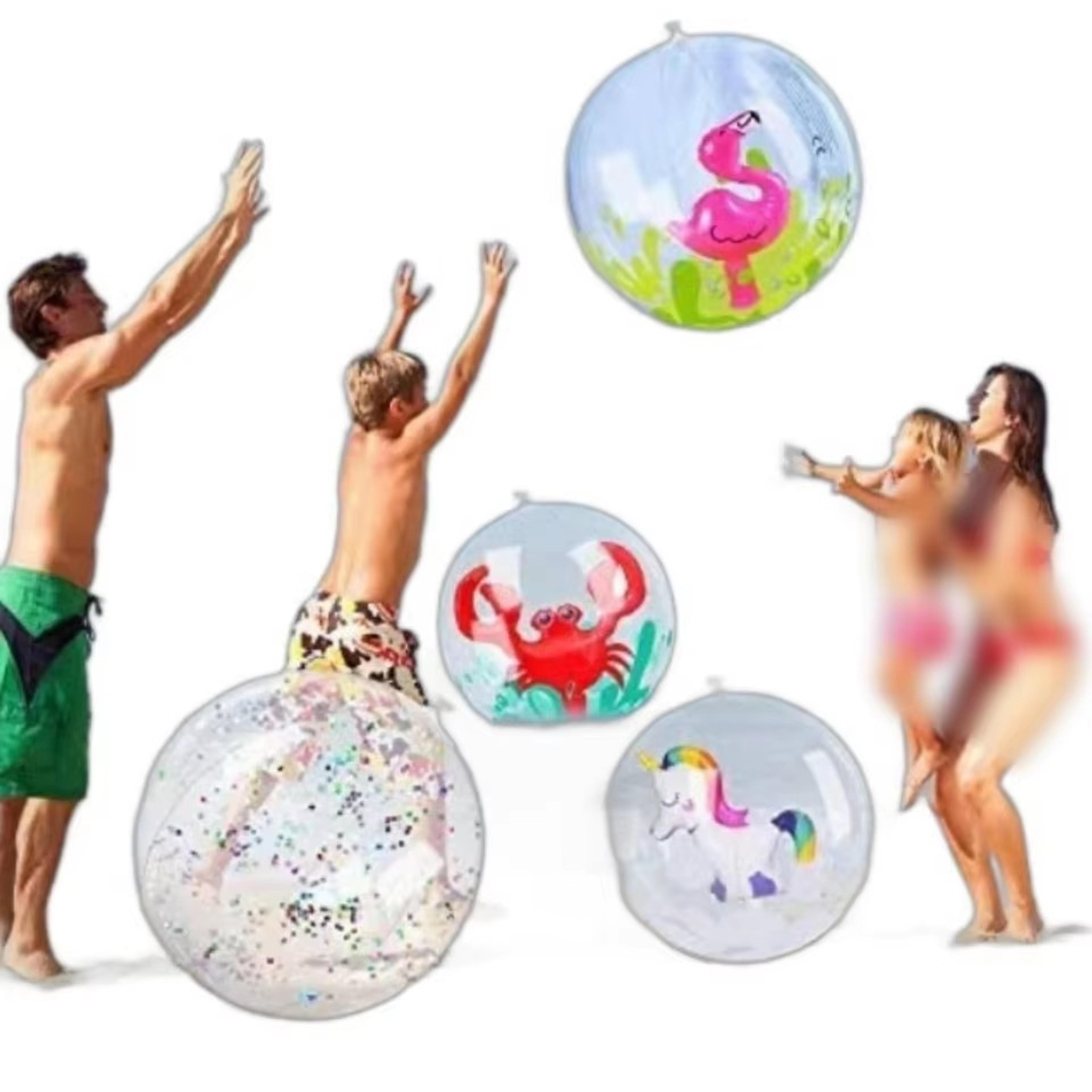 Transparent Inflatable Beach Ball Kids Pool Toy With Flamingo Unicorn Design 2