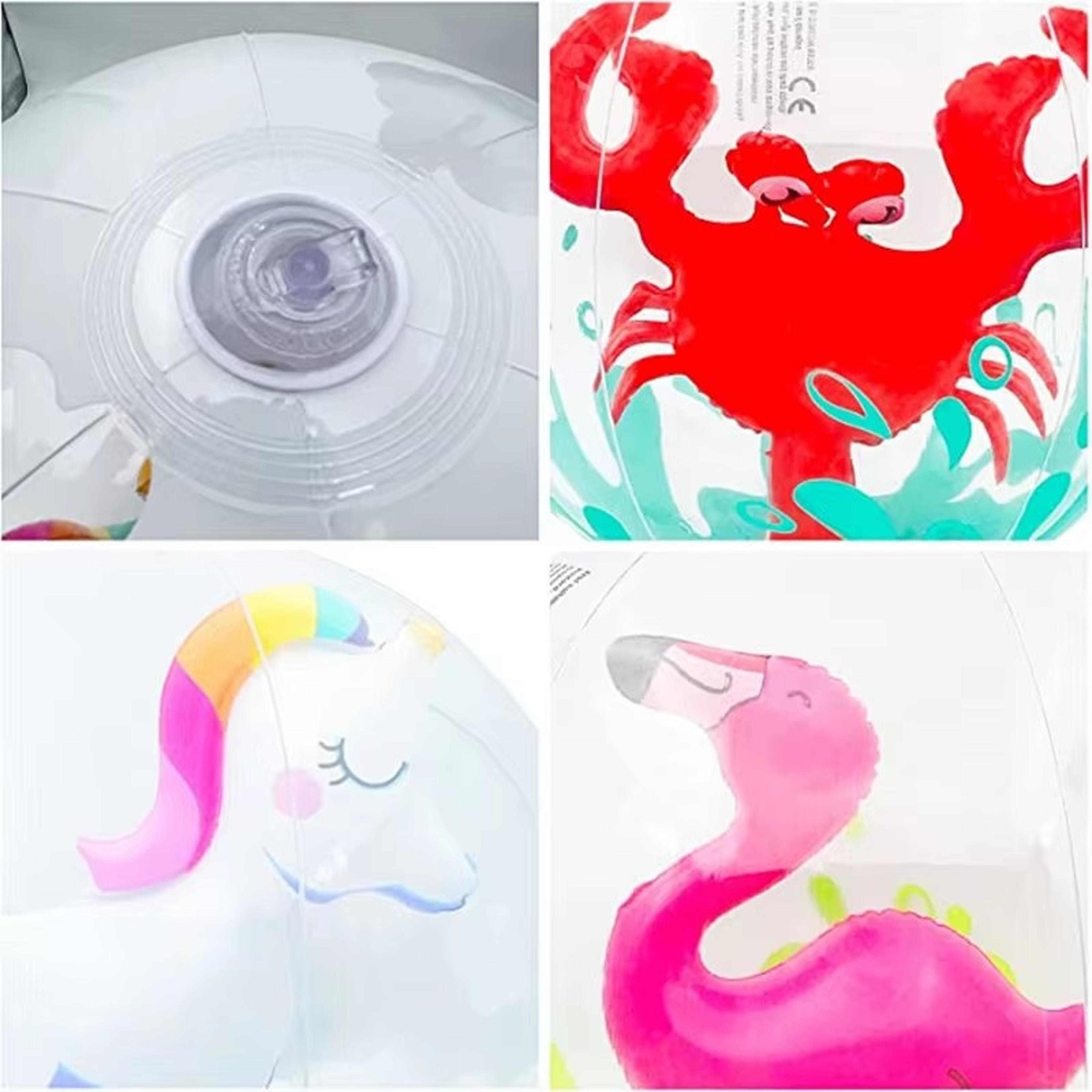 Transparent Inflatable Beach Ball Kids Pool Toy With Flamingo Unicorn Design 3