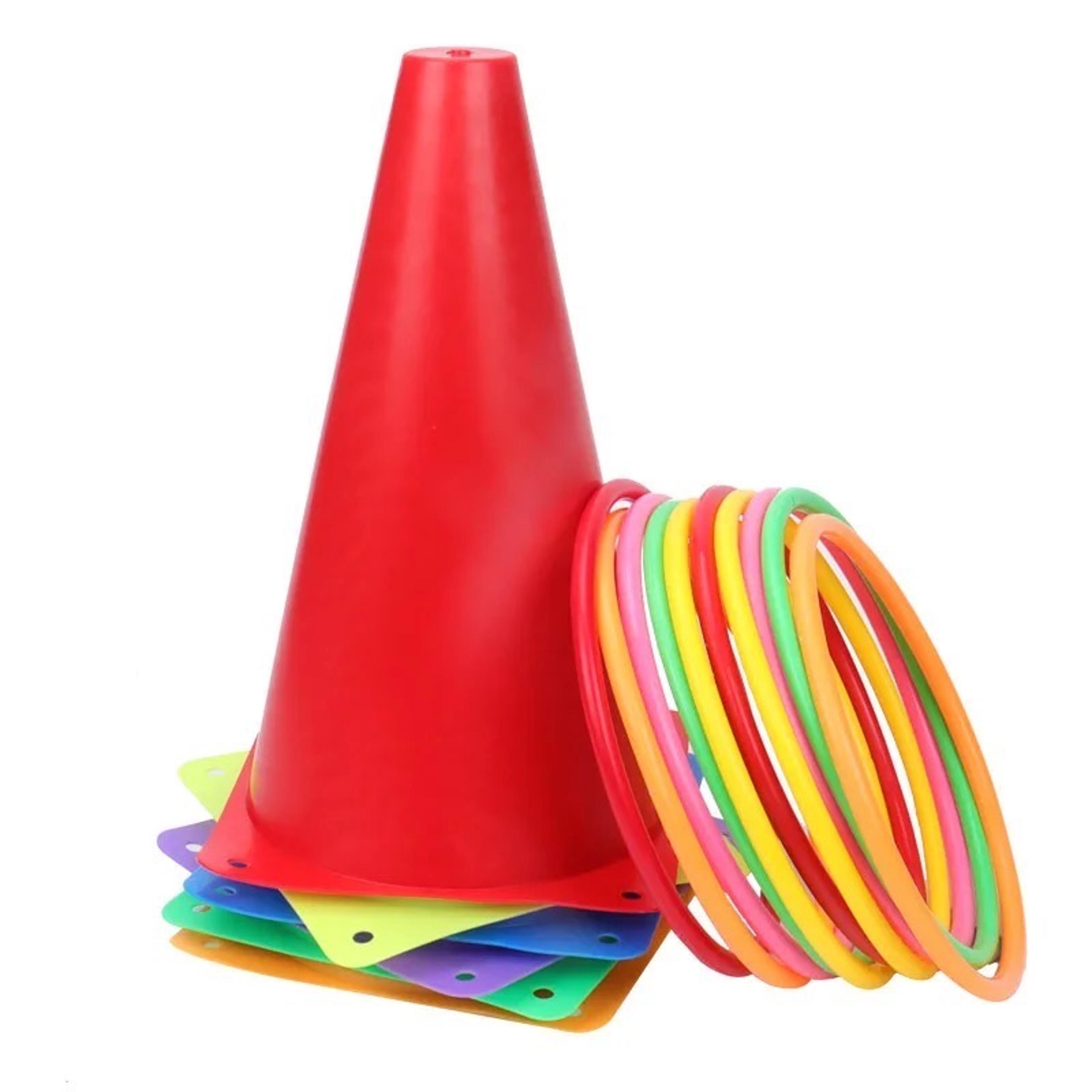 kids outdoor ring toss game set with cones bean bags and hoops for backyard family play