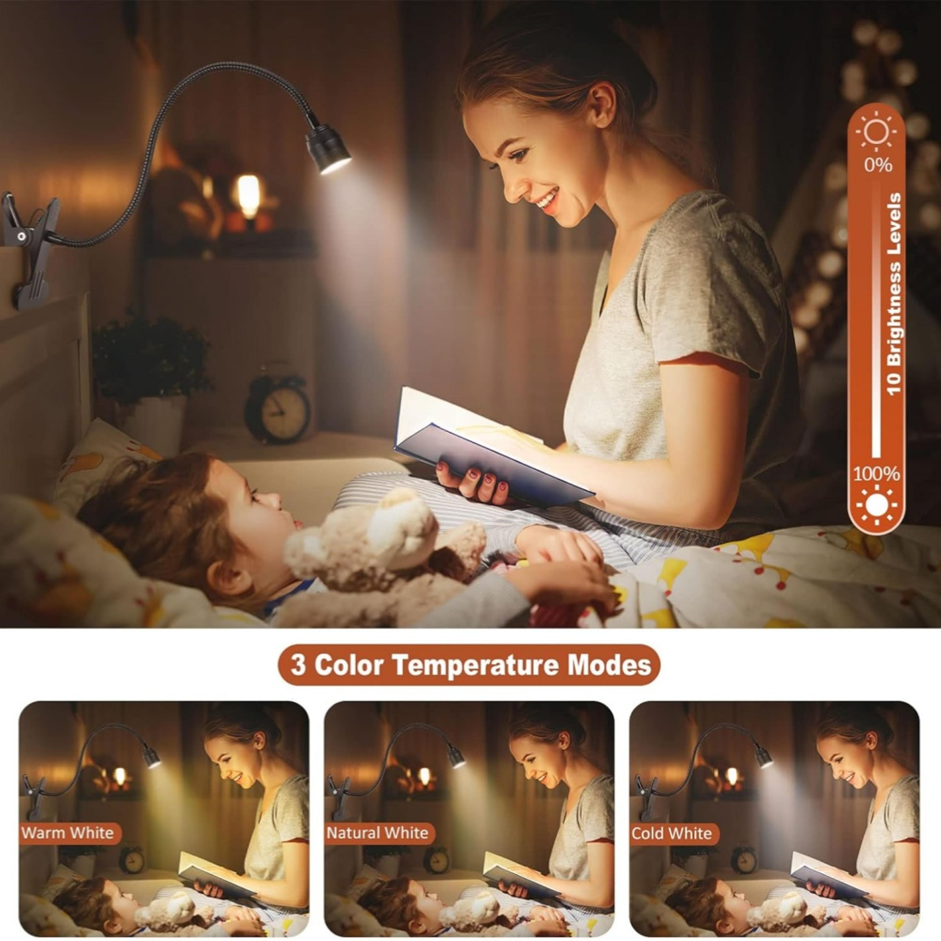USB LED Reading Light With Clamp Flexible Gooseneck Dimmable Book Lamp 4