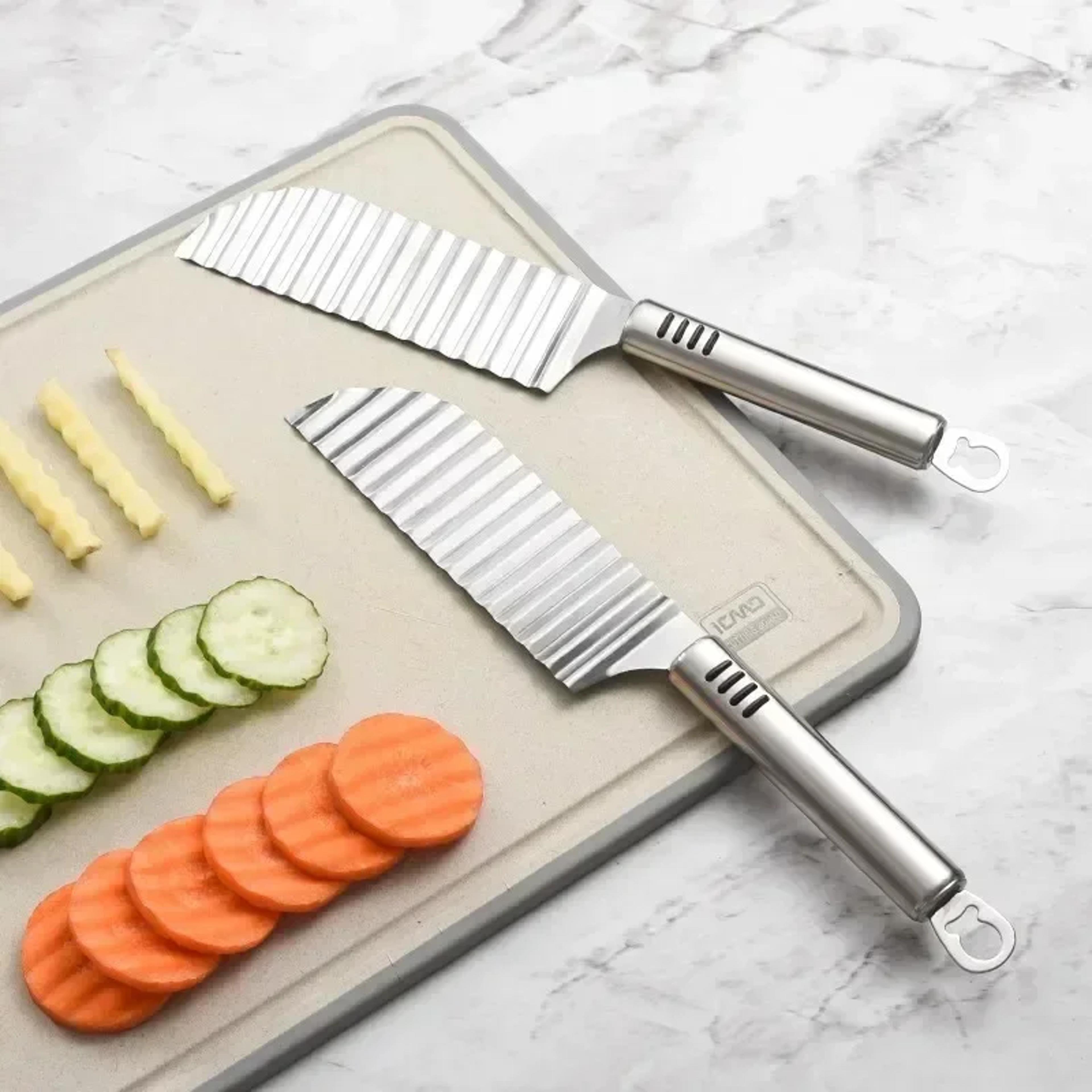 Premium Crinkle Cutter Stainless Steel French Fry Cutter Wavy Vegetable Slicer Knife 1