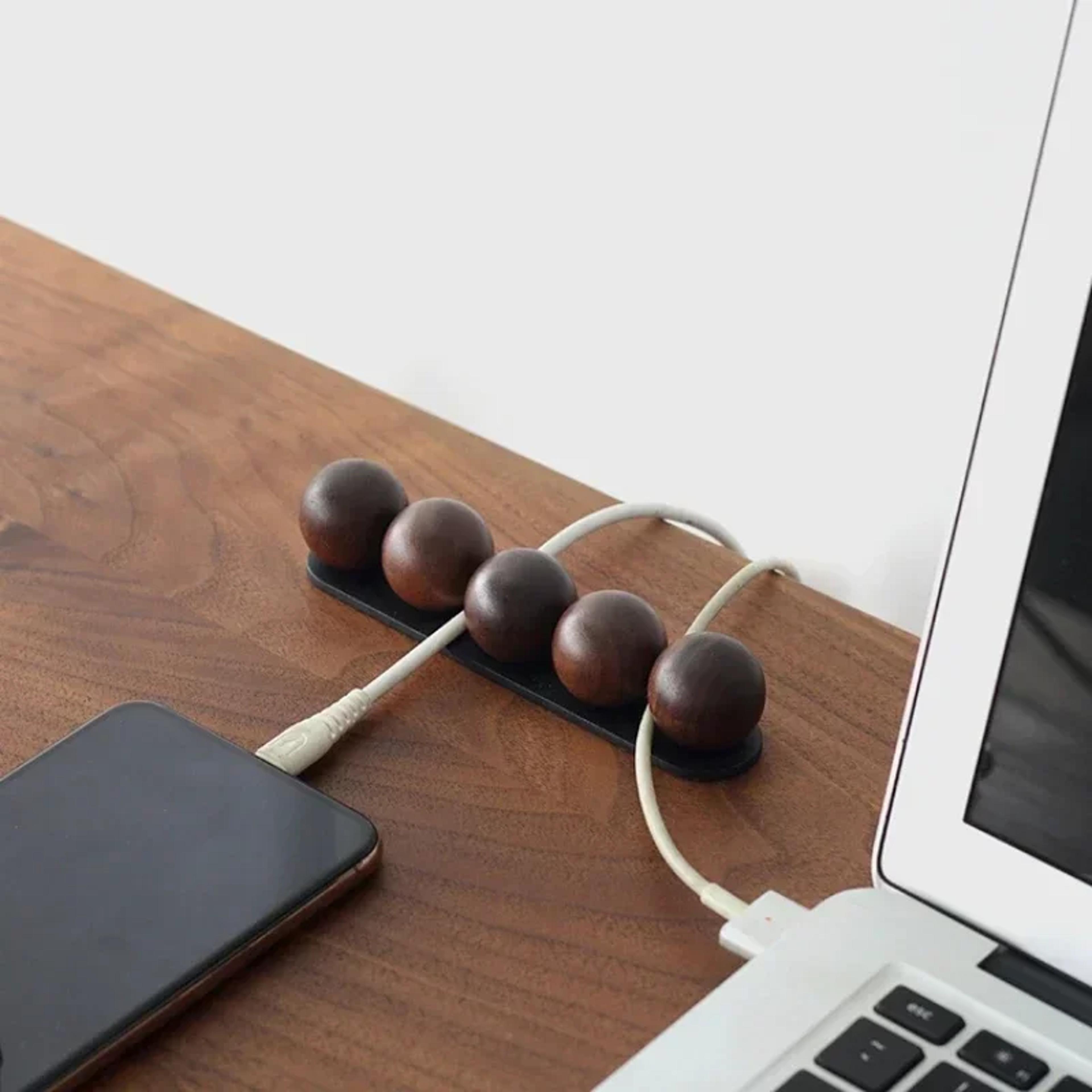 Solid Wood Cable Organizer Desktop Cable Management Holder Cord Wrapper For Home Office Desk 0