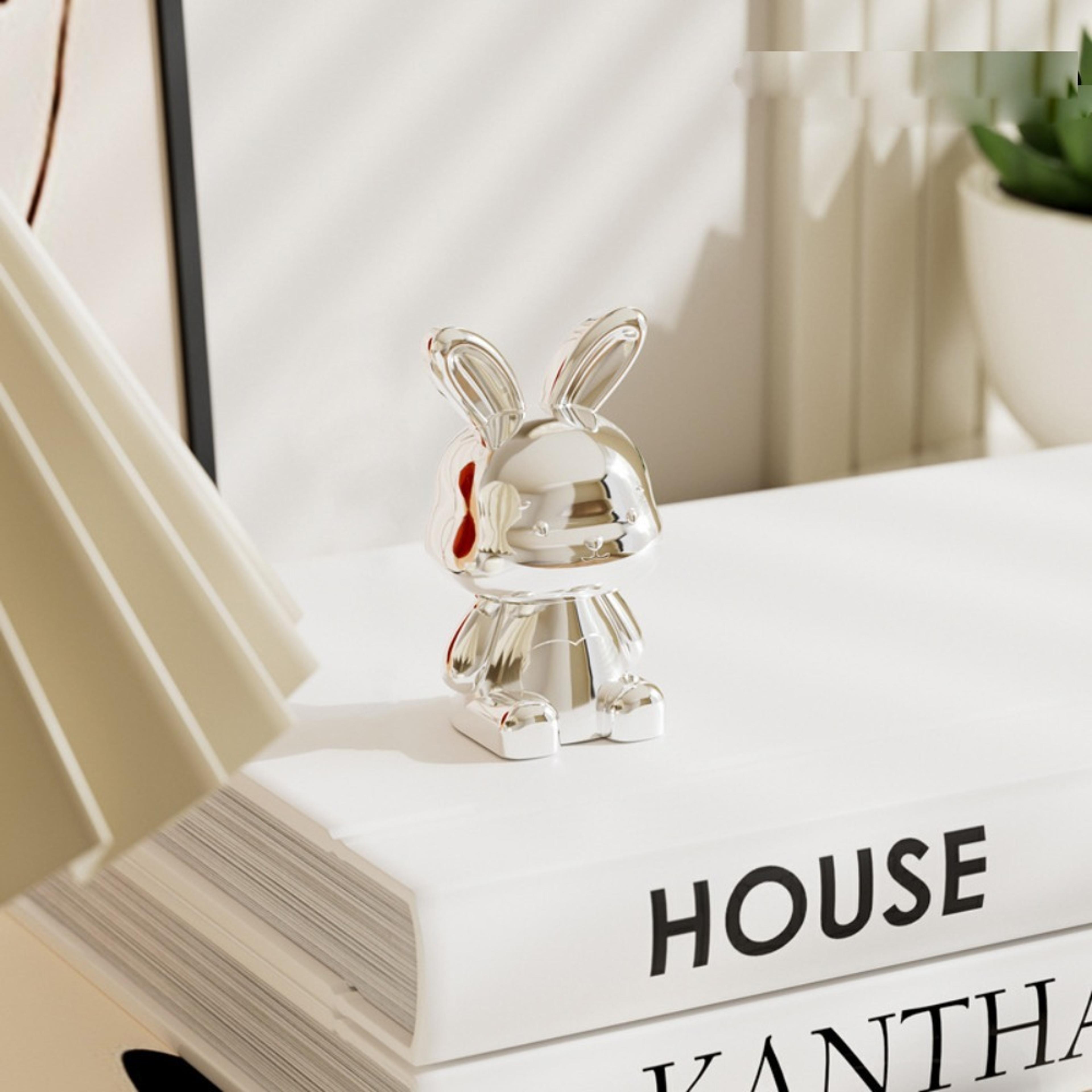 Cute Long Eared Rabbit Figurine 3D Car Dashboard Decor Electroplated Desktop Ornament 0