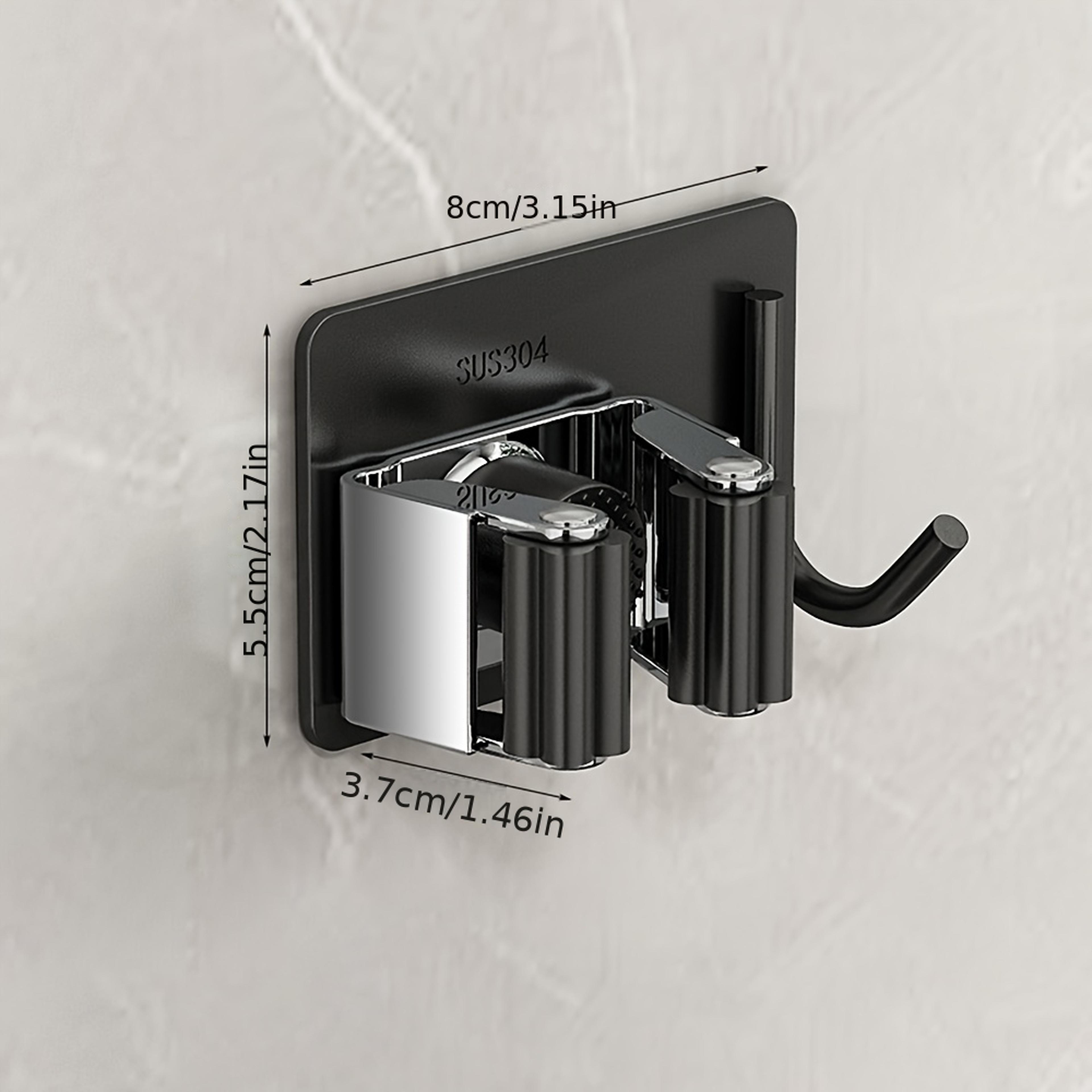 Heavy Duty Broom Holder Wall Mount Self Adhesive Mop Holder Stainless Steel Organizer With Hooks 5