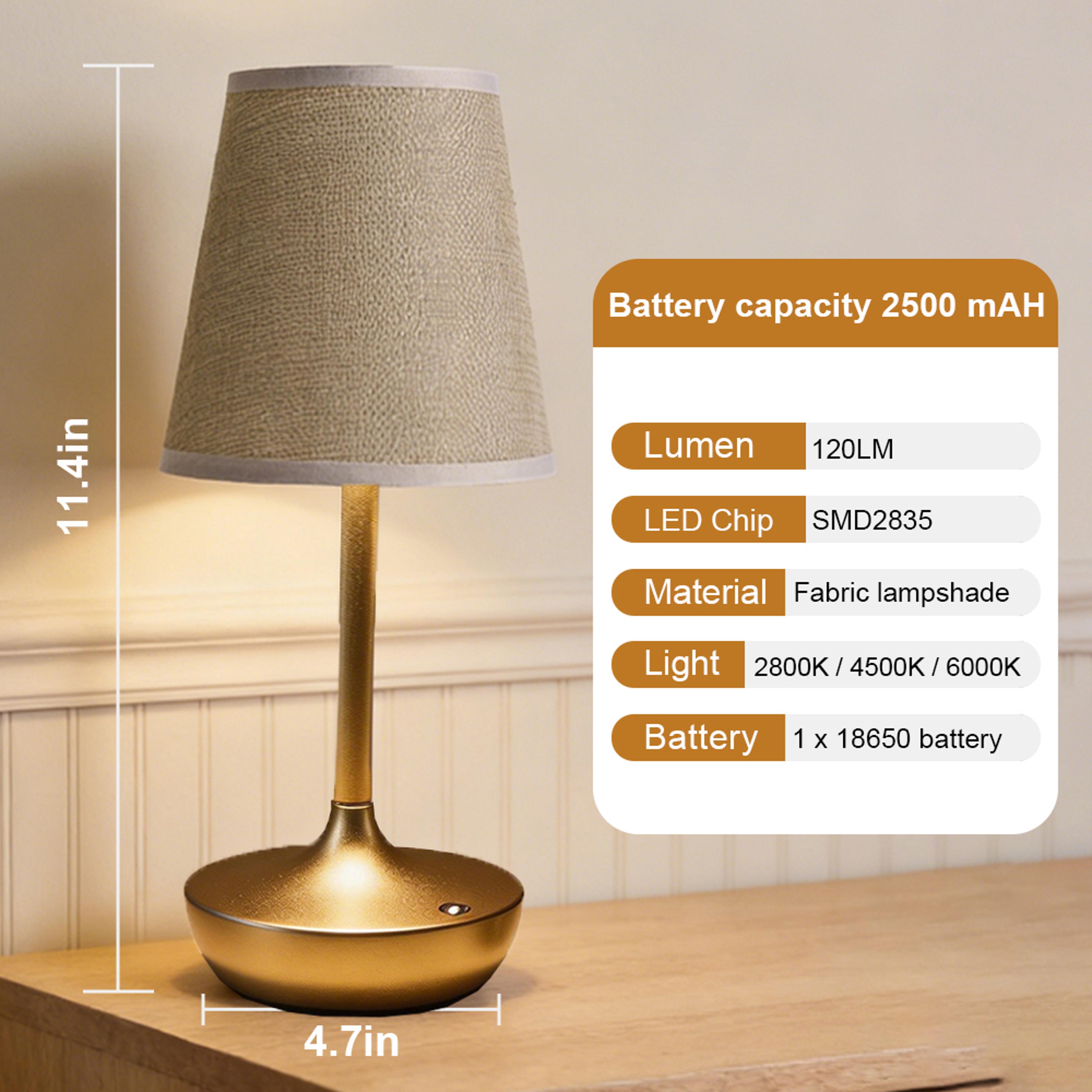 Classic Rechargeable LED Table Lamp USB Dimmable Bedside Lamp With Fabric Shade 6