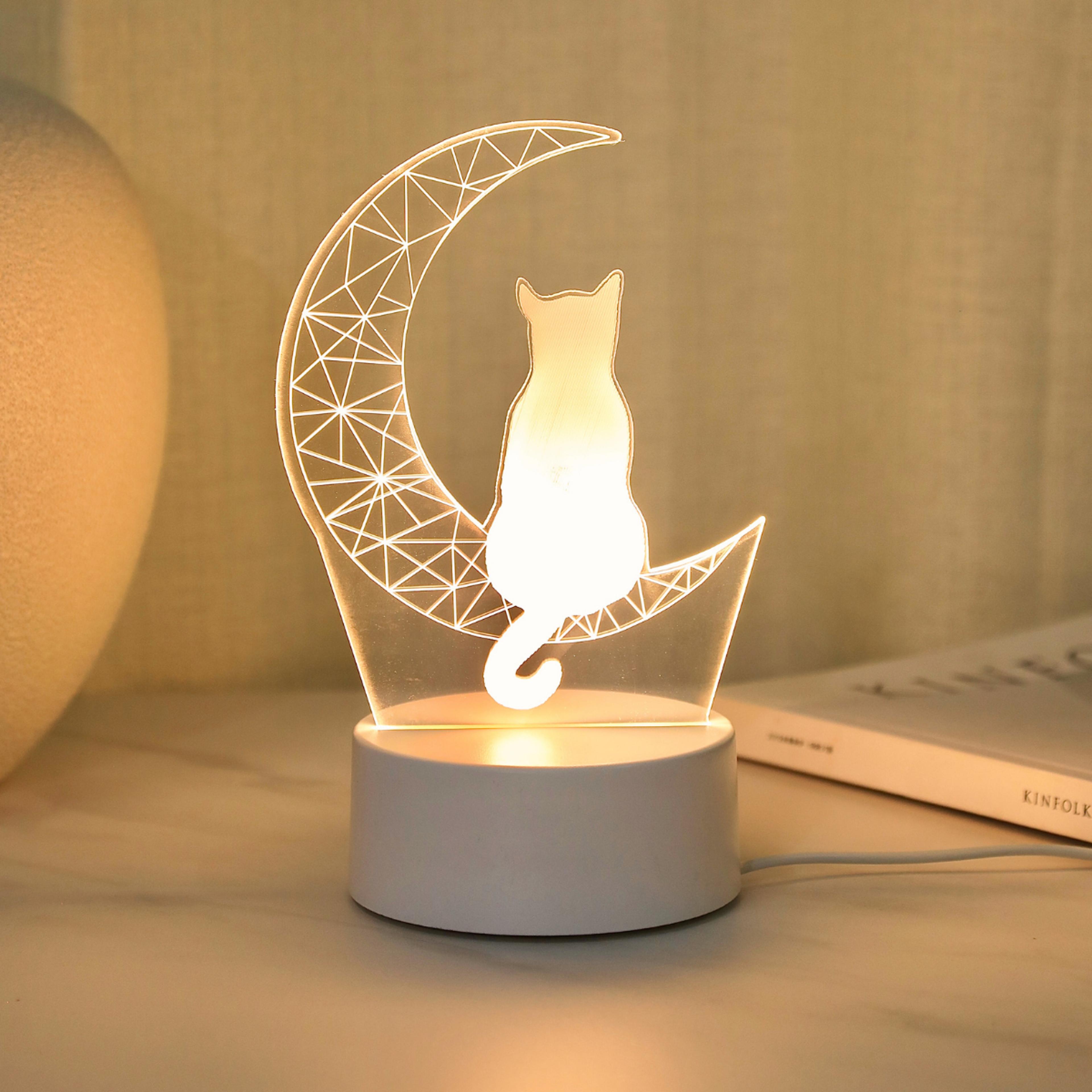 Moon Cat 3D Night Light USB Desk Lamp For Bedroom Ambient Decor 0