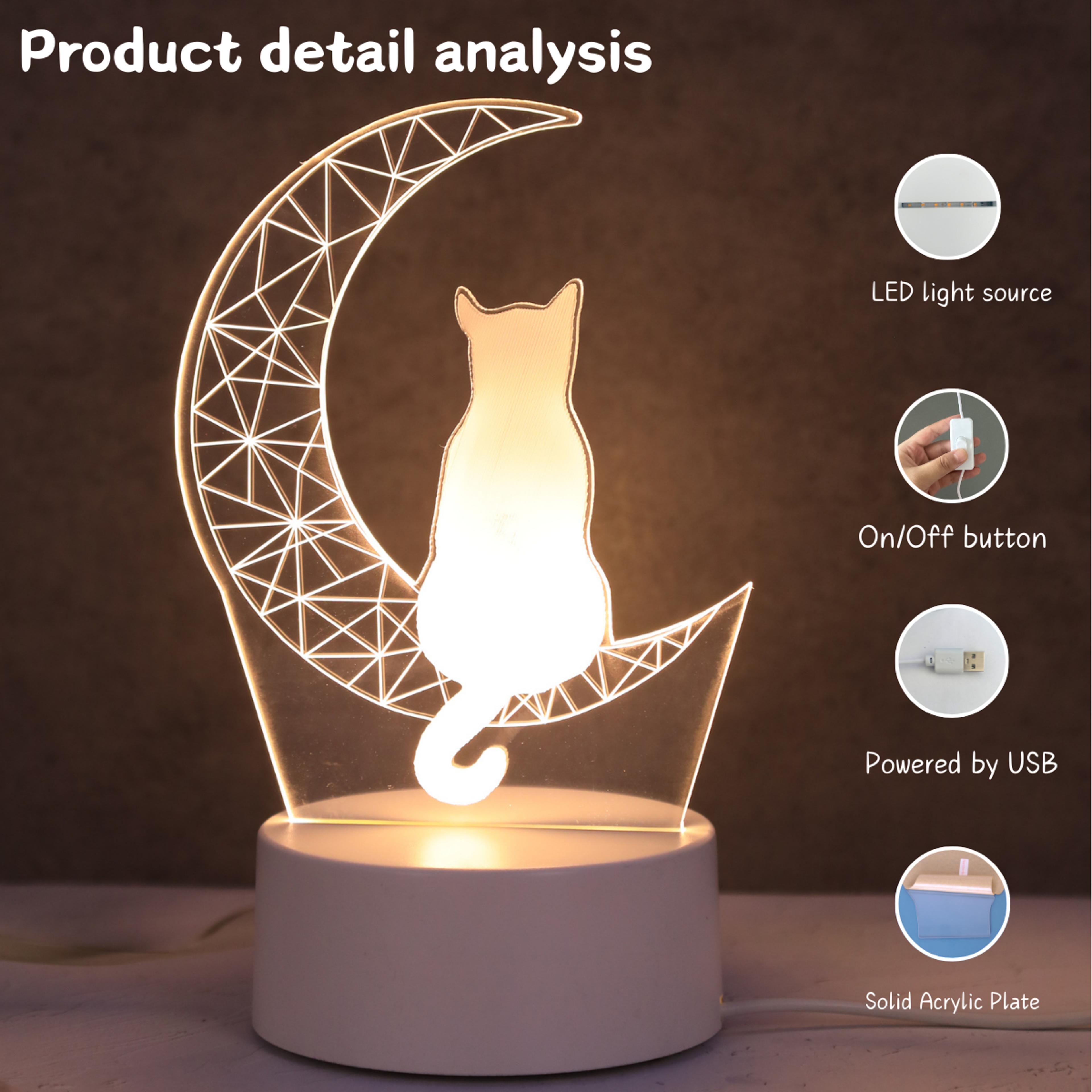 Moon Cat 3D Night Light USB Desk Lamp For Bedroom Ambient Decor 3