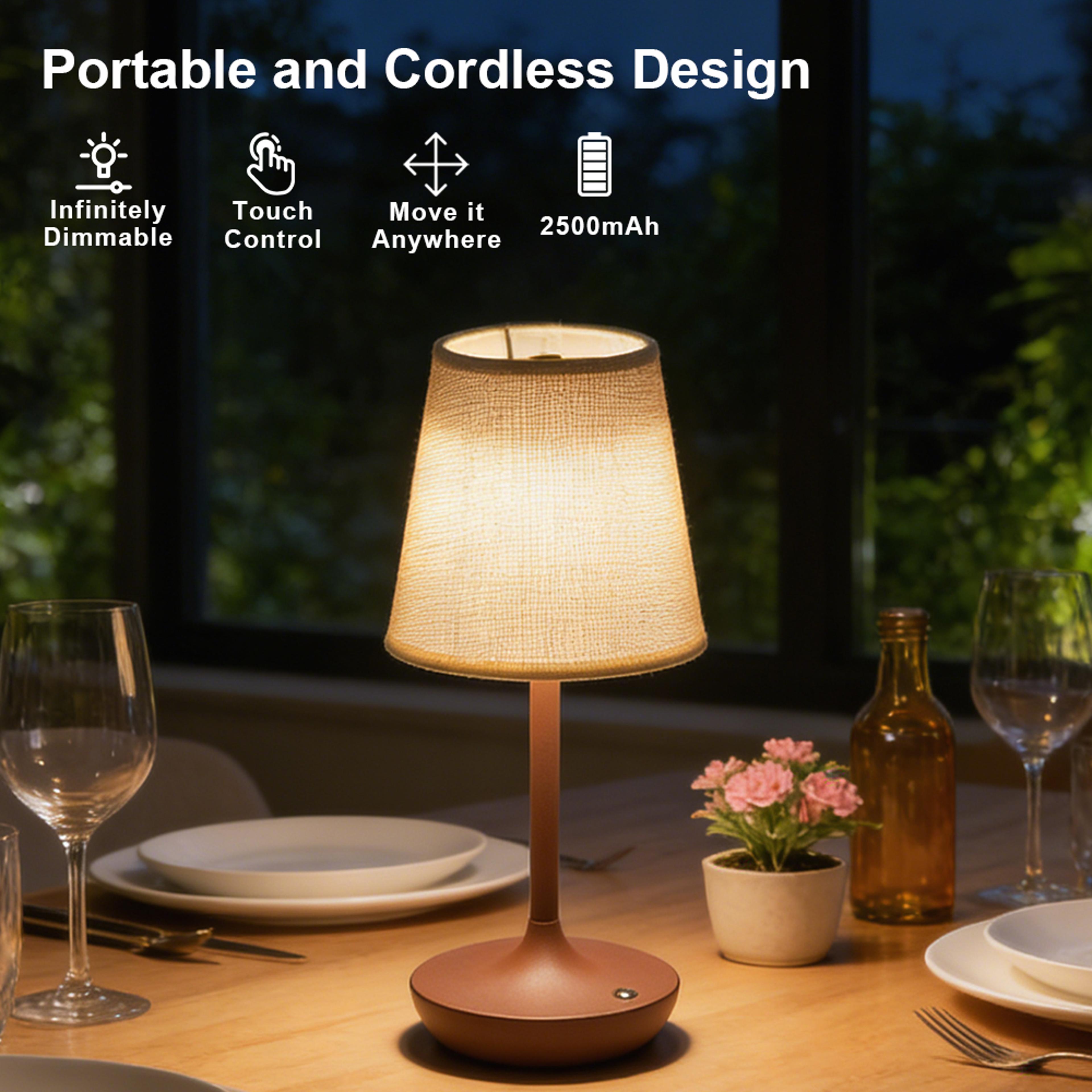 Vintage Cordless Table Lamp Rechargeable LED Bedside Lamp With Fabric Shade And Touch Control 1