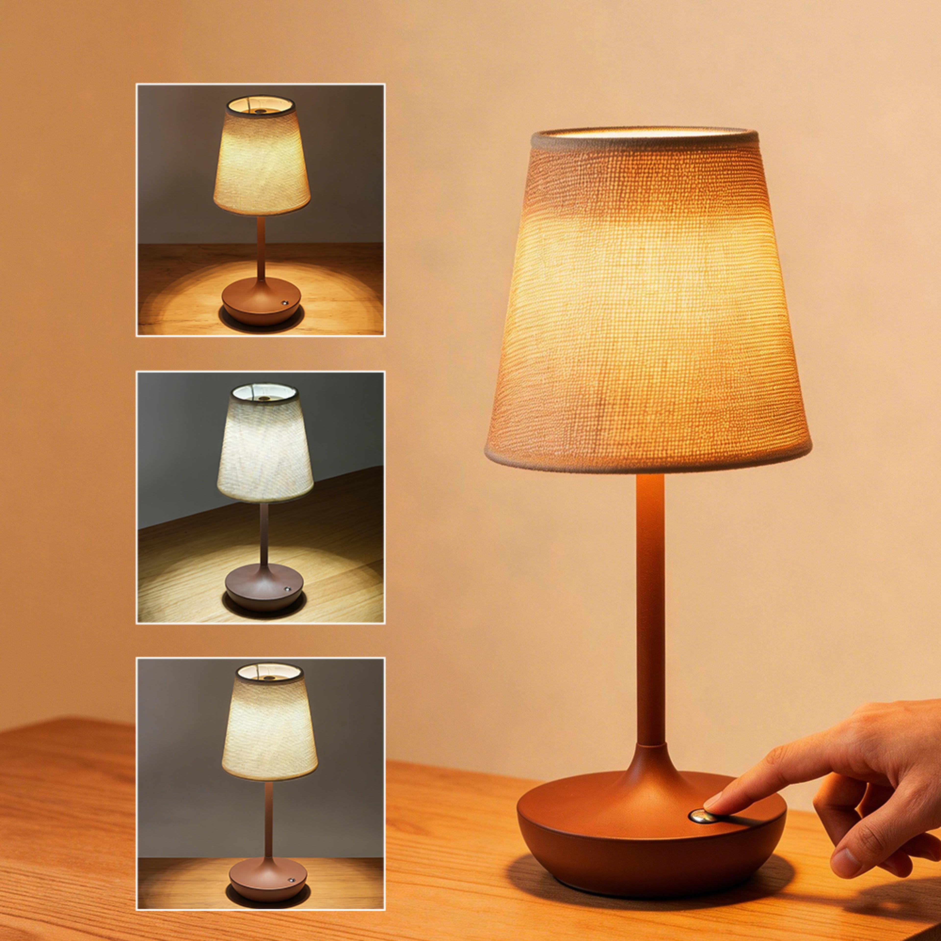 Vintage Cordless Table Lamp Rechargeable LED Bedside Lamp With Fabric Shade And Touch Control 2