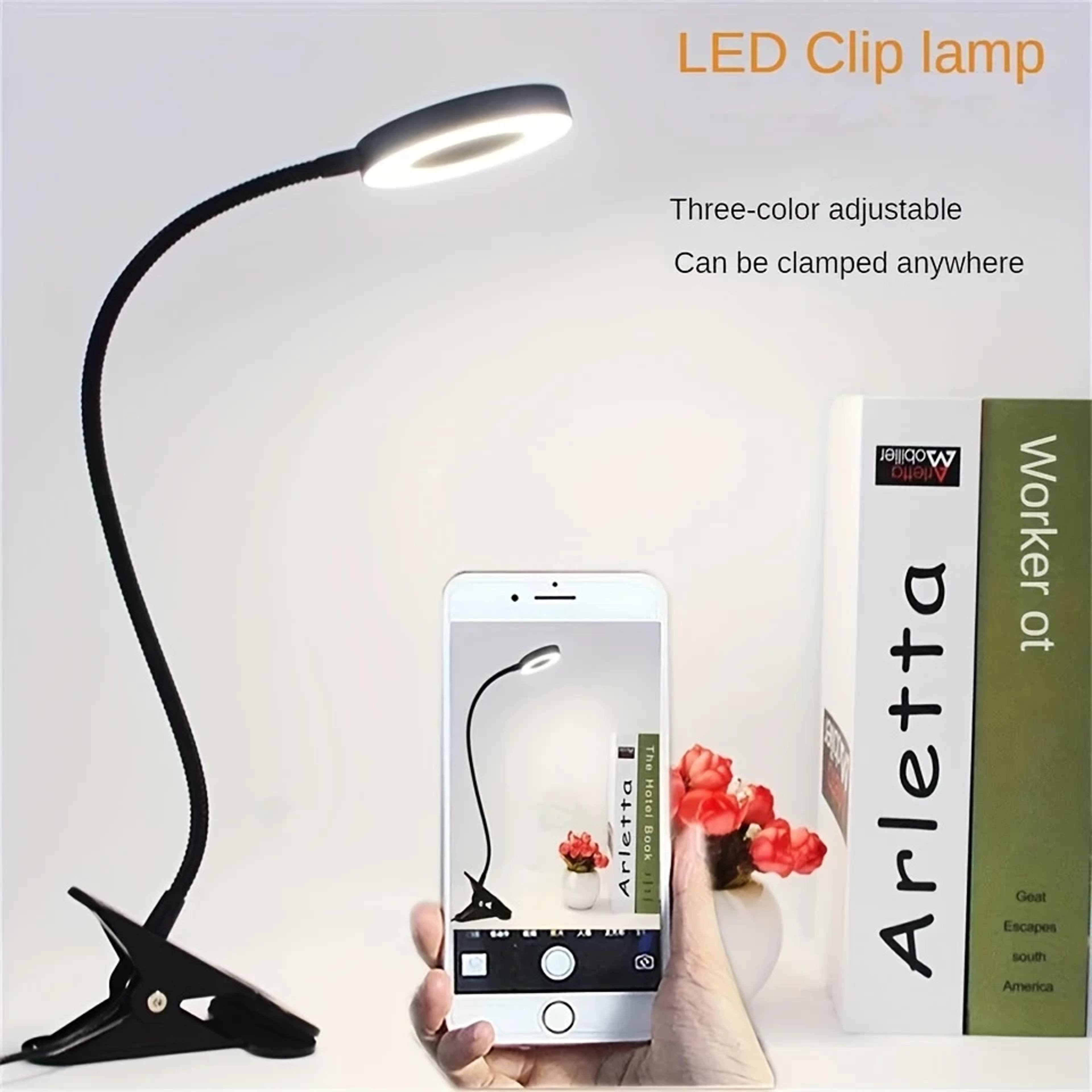 Flexible LED Clip Light With 360 Gooseneck Dimmable Desk Lamp For Reading Makeup And Video Calls 1