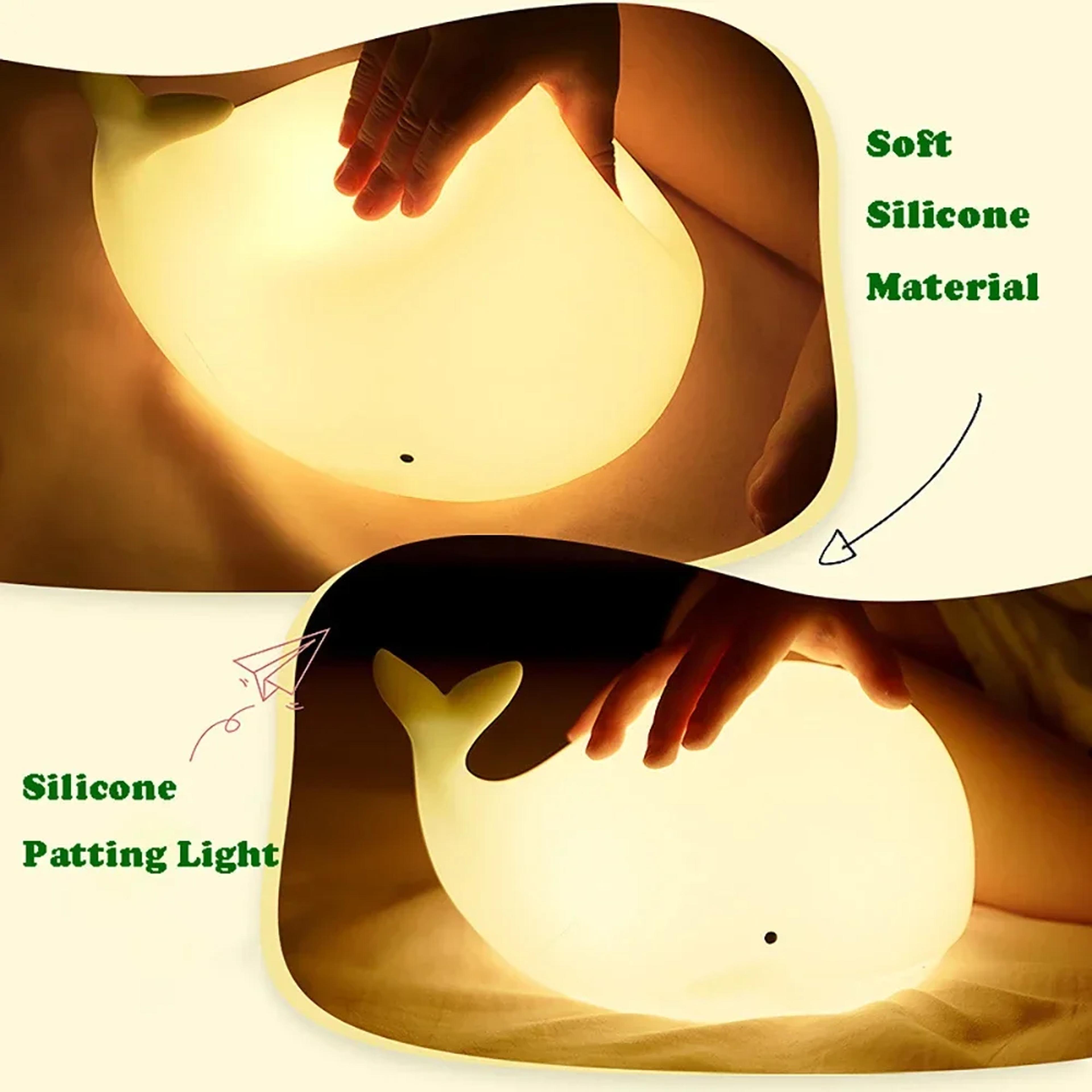 Cute Whale Night Light Rechargeable Silicone LED Kids Bedside Lamp With 7 Color Touch Light 3