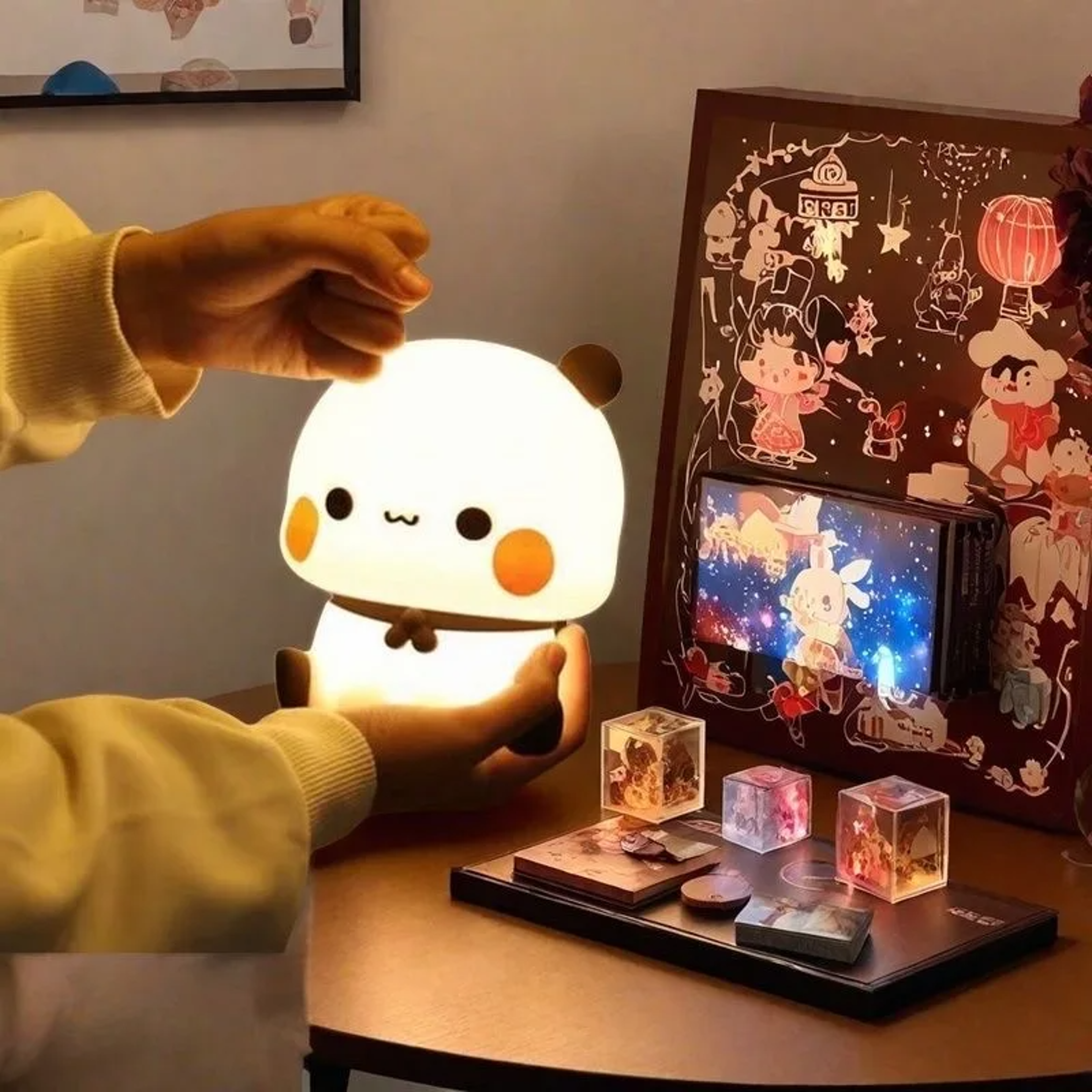 panda pat led panda night light for kids bedroom bedside kawaii decor