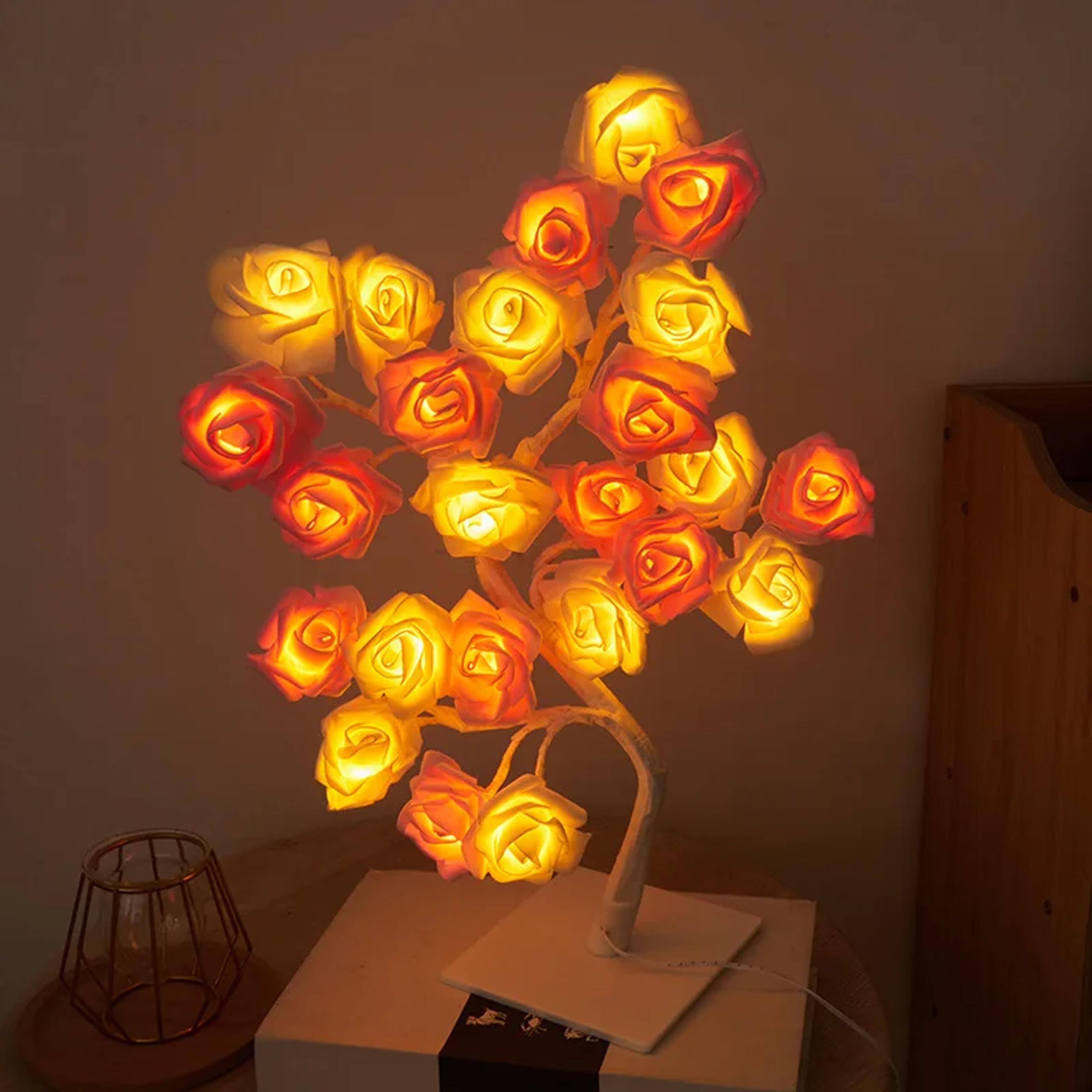 24 LED Rose Tree Lamp USB Rose Table Lamp Romantic Wedding Bedroom Night Light Gift 7