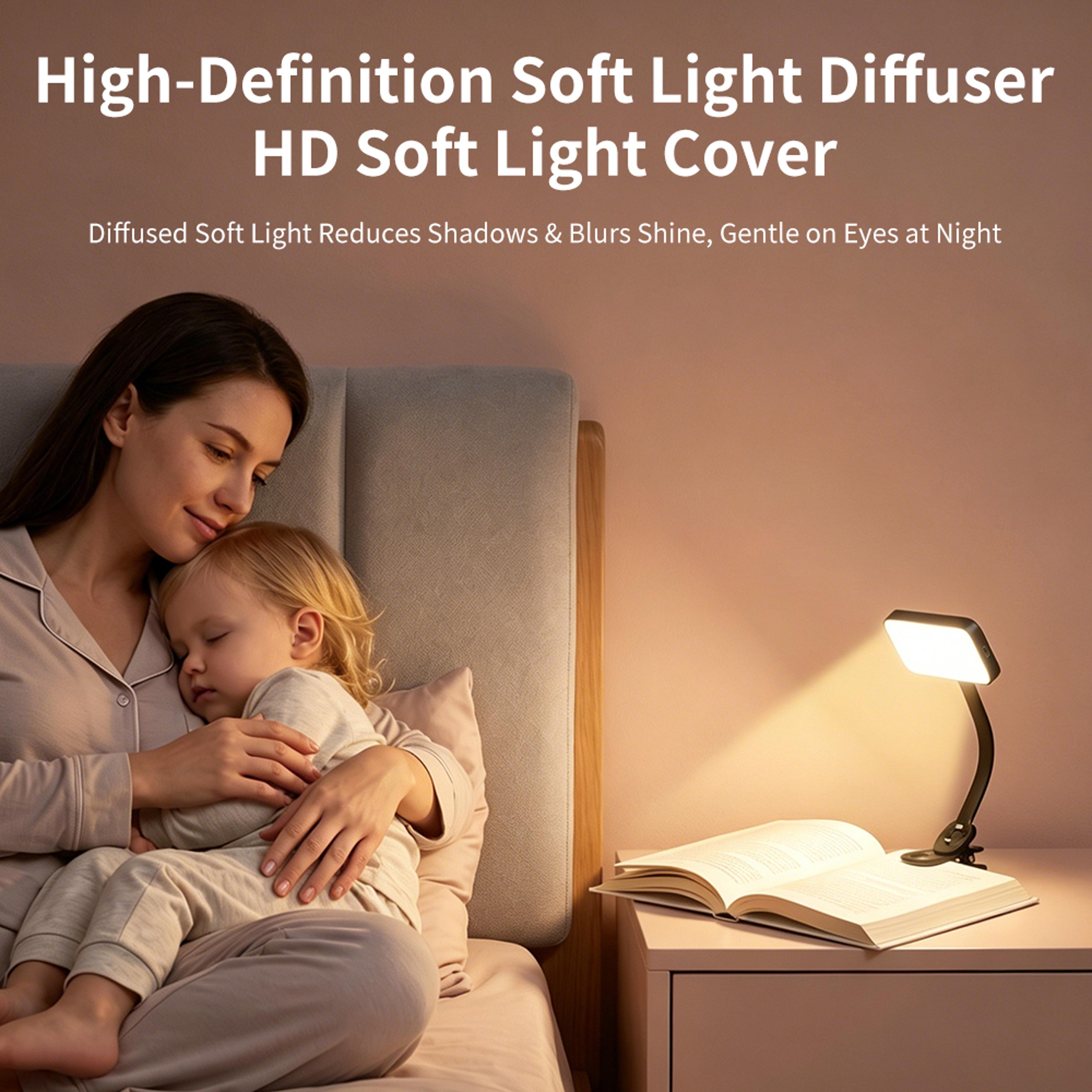 USB Rechargeable LED Book Light Clip On Dimmable Eye Care Reading Lamp 5
