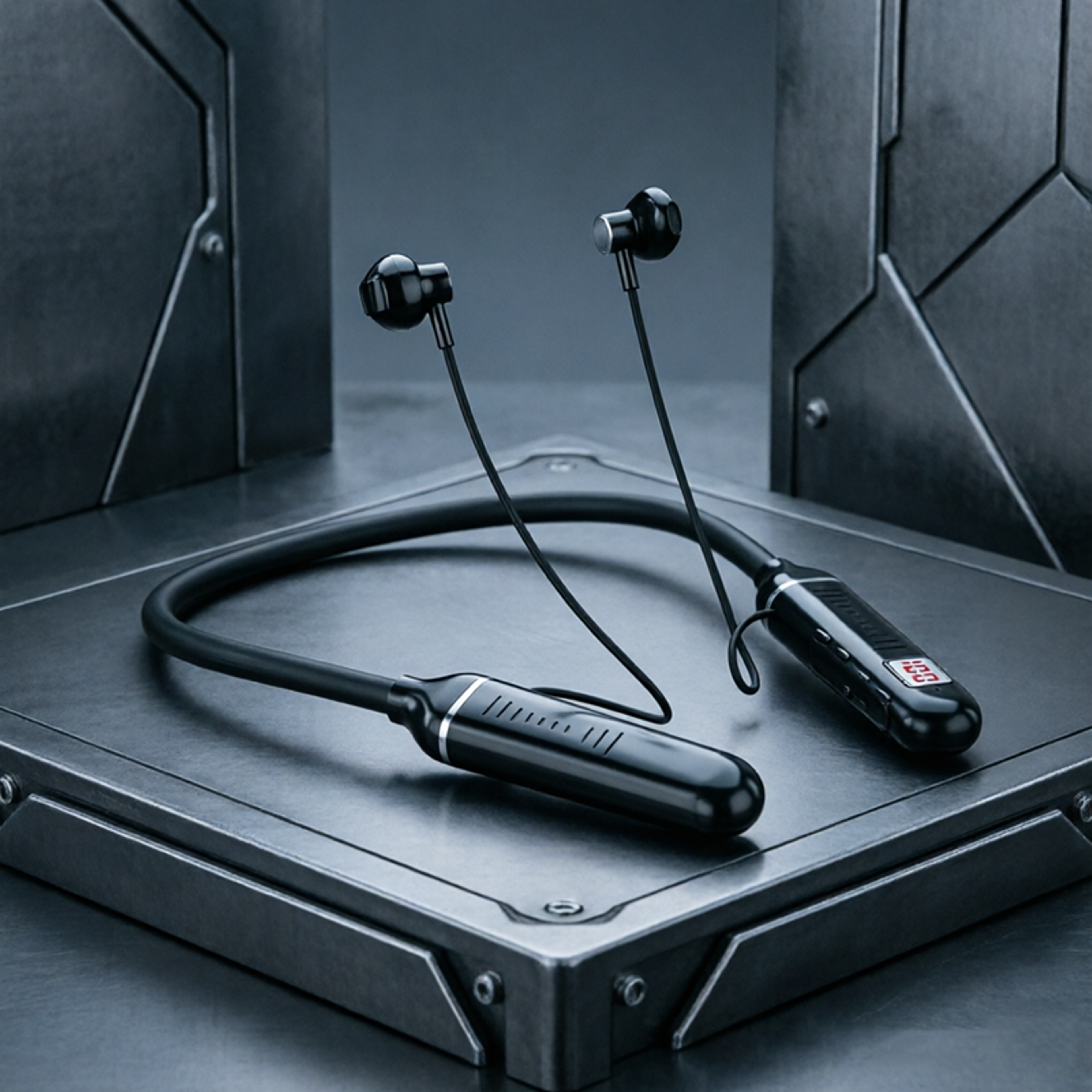 bluetooth 5.3 neckband headphones wireless sports earbuds with led display tf card and mic