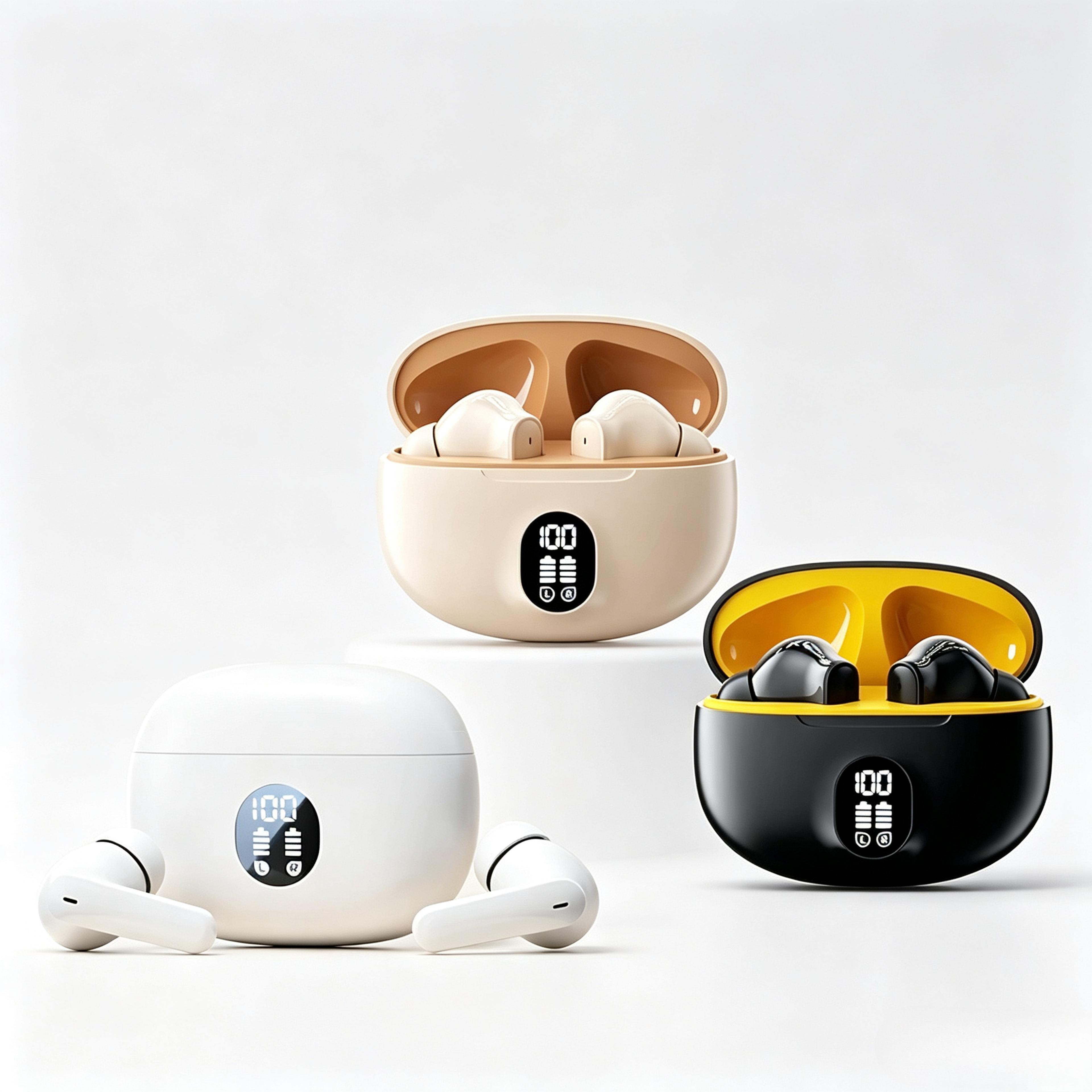 slim mini bluetooth earbuds with noise reduction, all day battery & hd mic