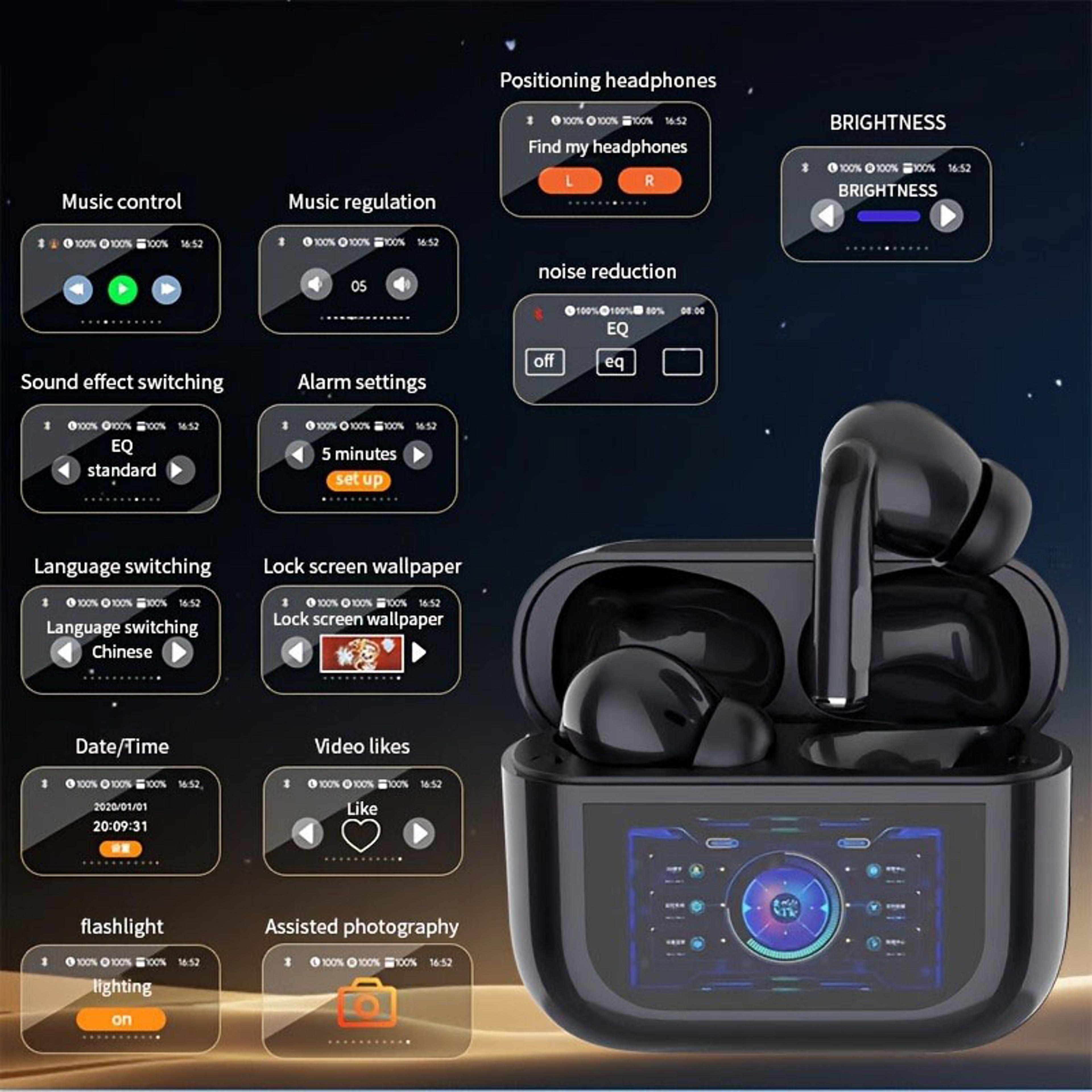 YX30 ANC Wireless Earbuds With LED Touch Display Bluetooth 54 Noise Cancelling Headphones 6