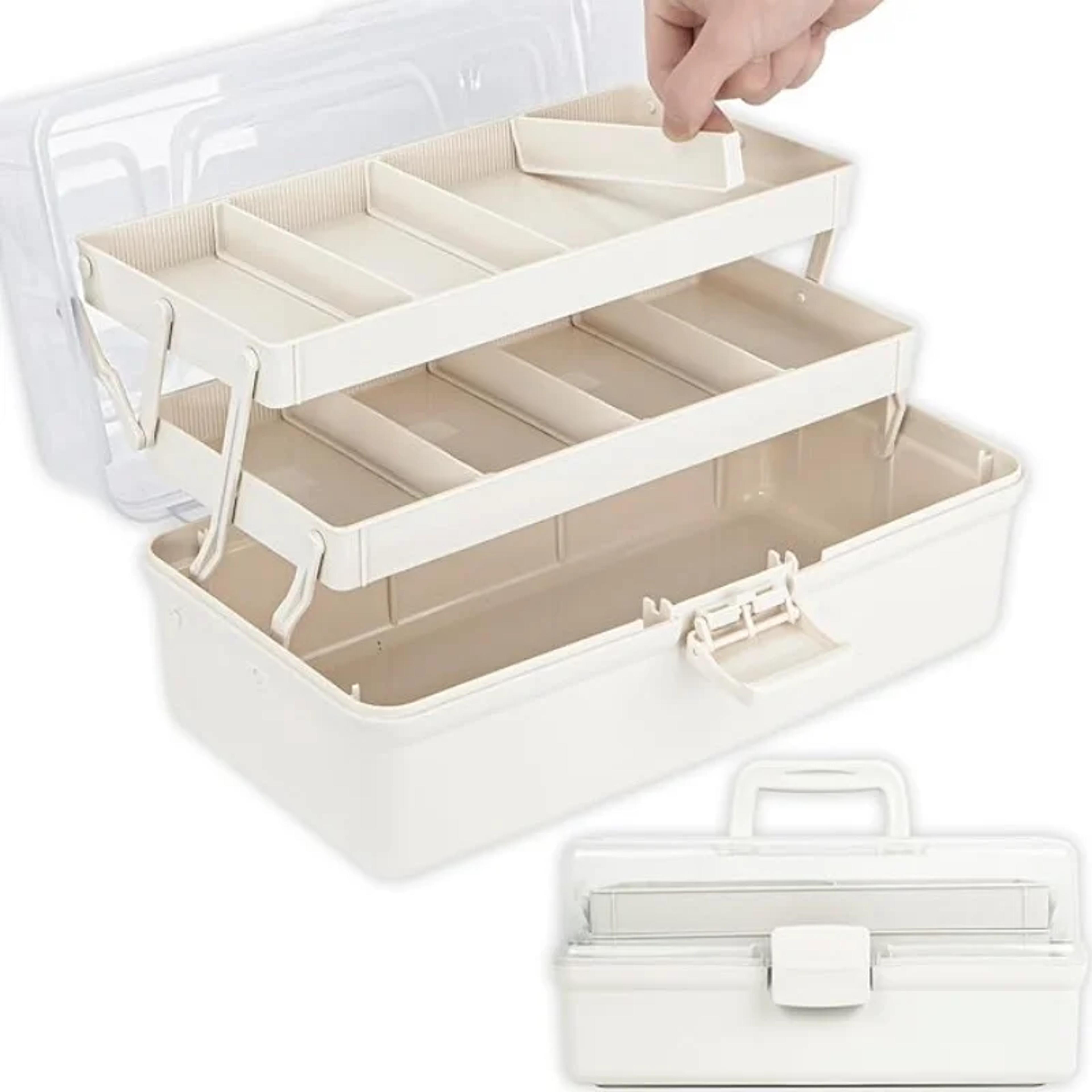 3 Layer Craft Organizer Box With Adjustable Dividers And Portable Handle 1