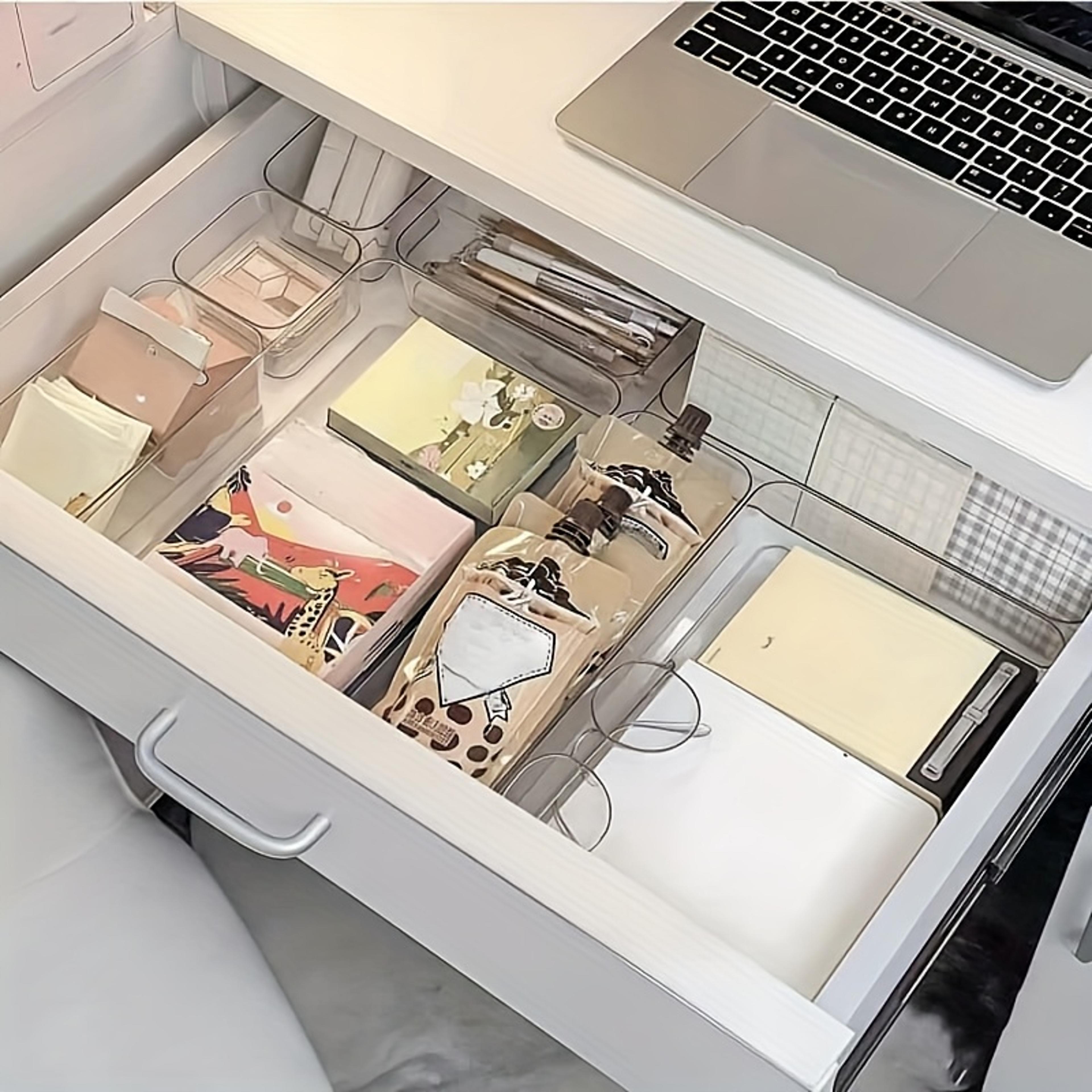 Clear Drawer Organizer Set With Modular Storage Trays For Vanity Kitchen And Office 6