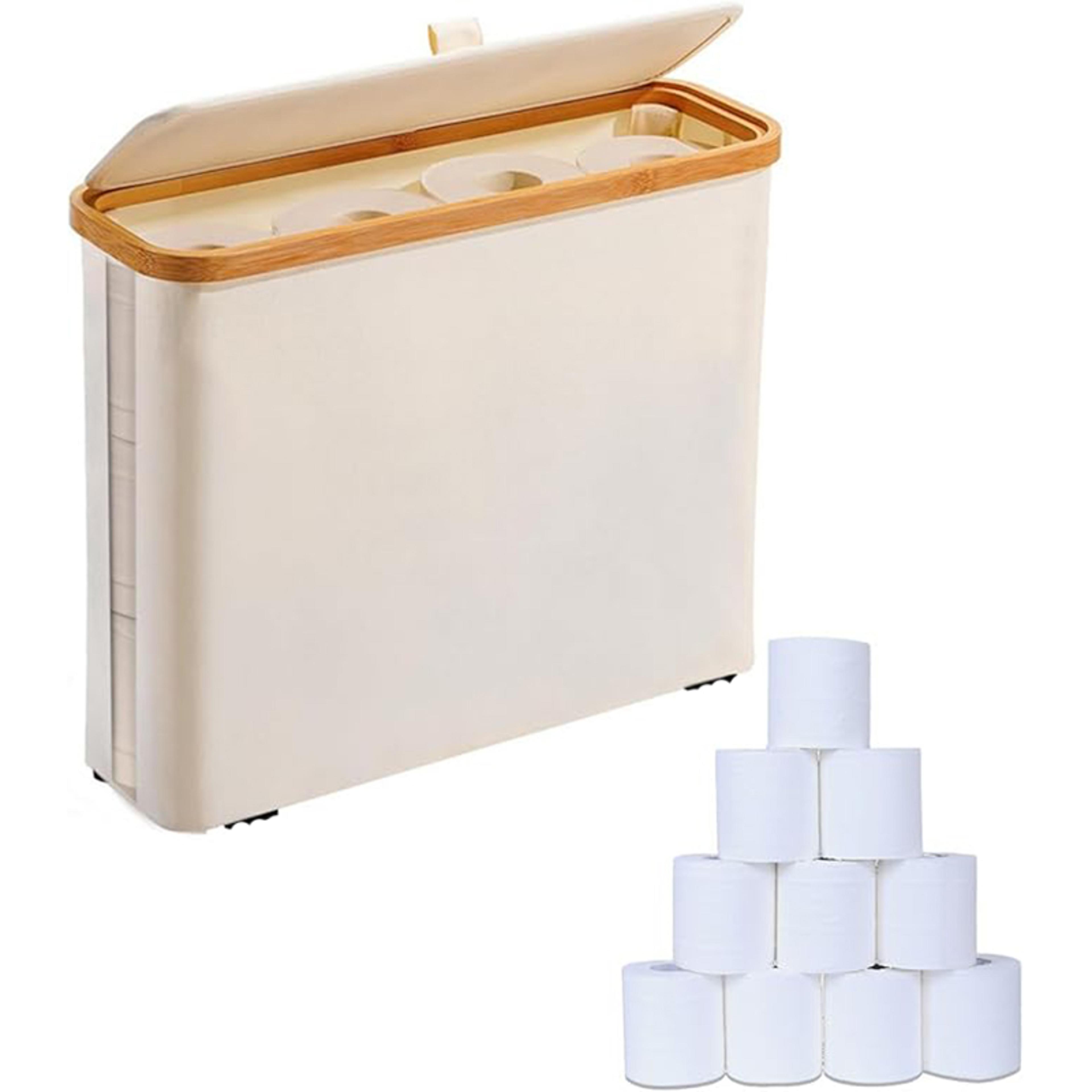 Toilet Paper Storage Basket With Bamboo Lid And Foldable Bathroom Organizer 7